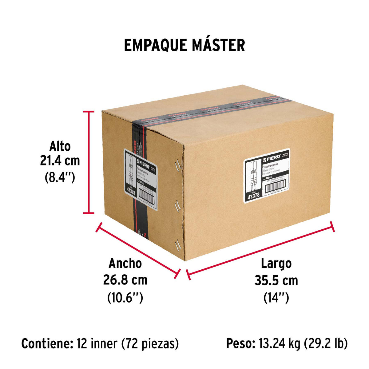 Taquete de expansión, 1/2", bolsa 2 piezas
