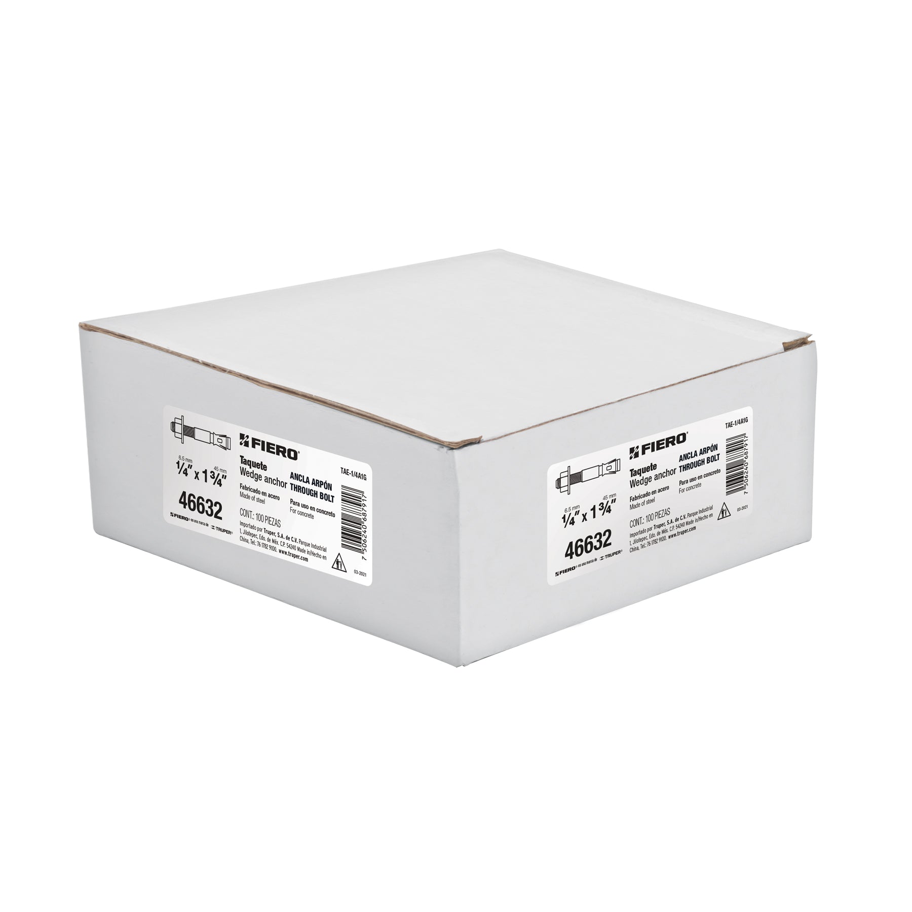 Caja con 100 taquetes arpón de 1/4' x 1-3/4', Fiero