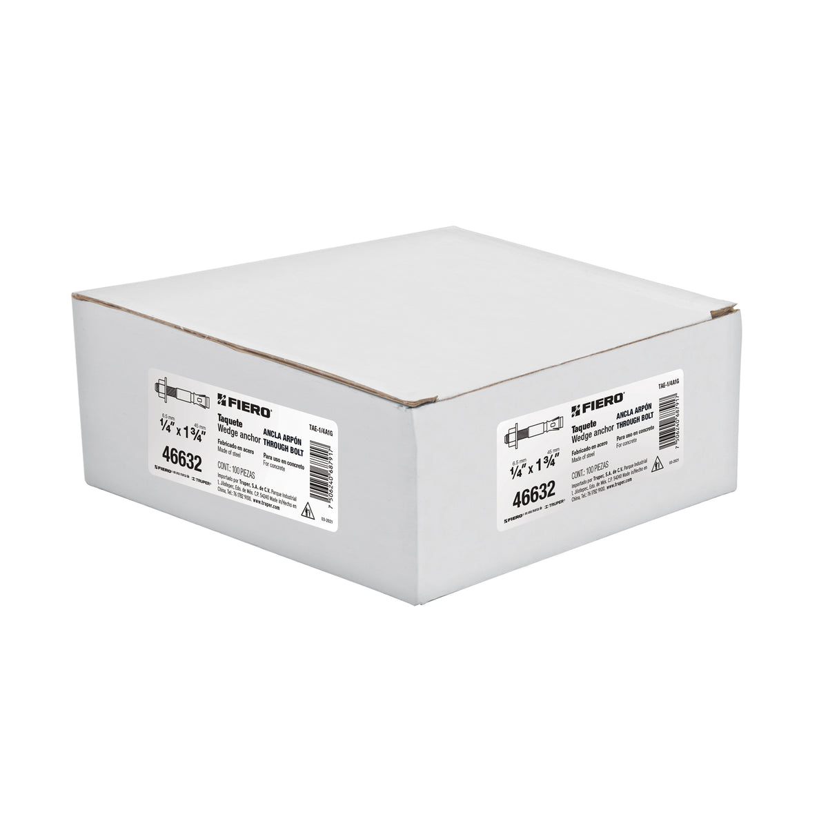Caja con 100 taquetes arpón de 1/4' x 1-3/4', Fiero