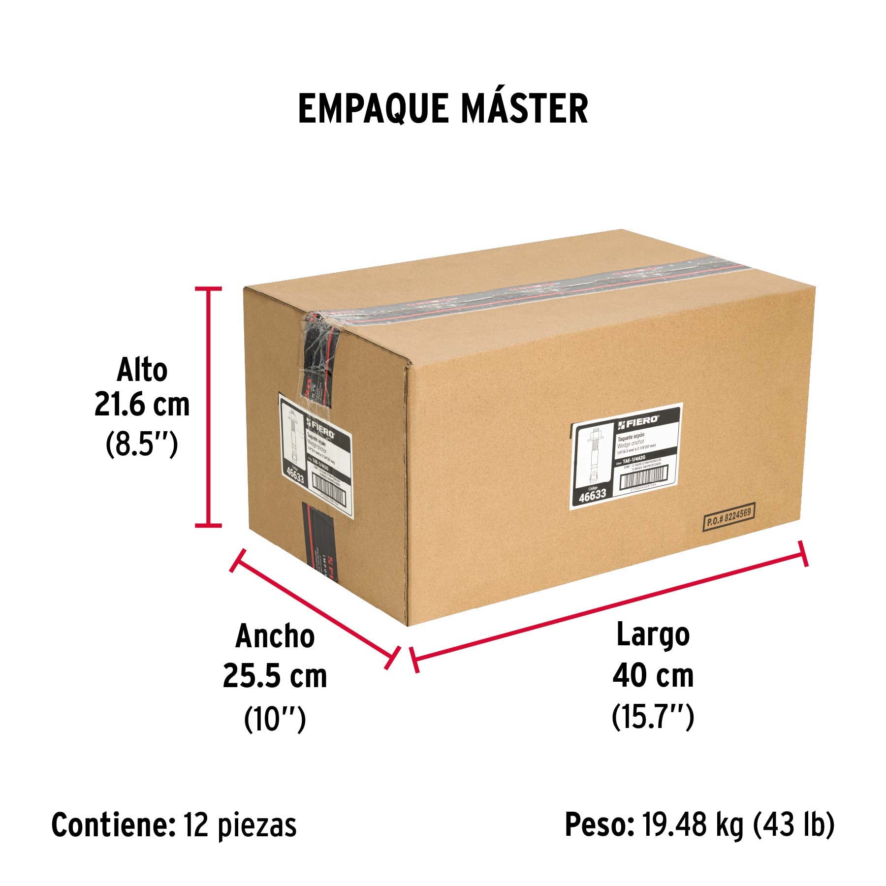 Taquete arpón 1/4' X 2-1/4', caja 100 pzs