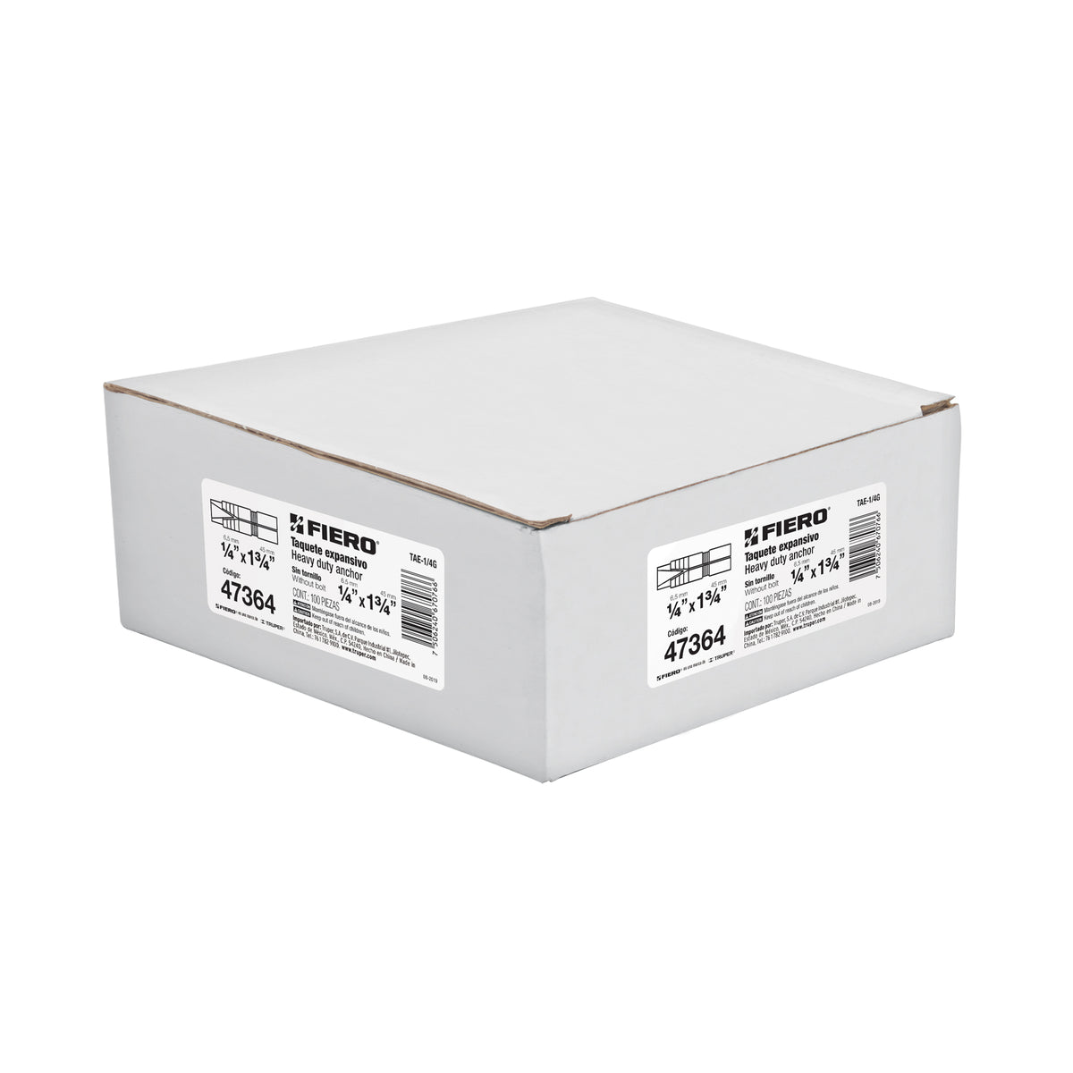 Taquete de expansión, 1/4" sin tornillo, caja 100 piezas