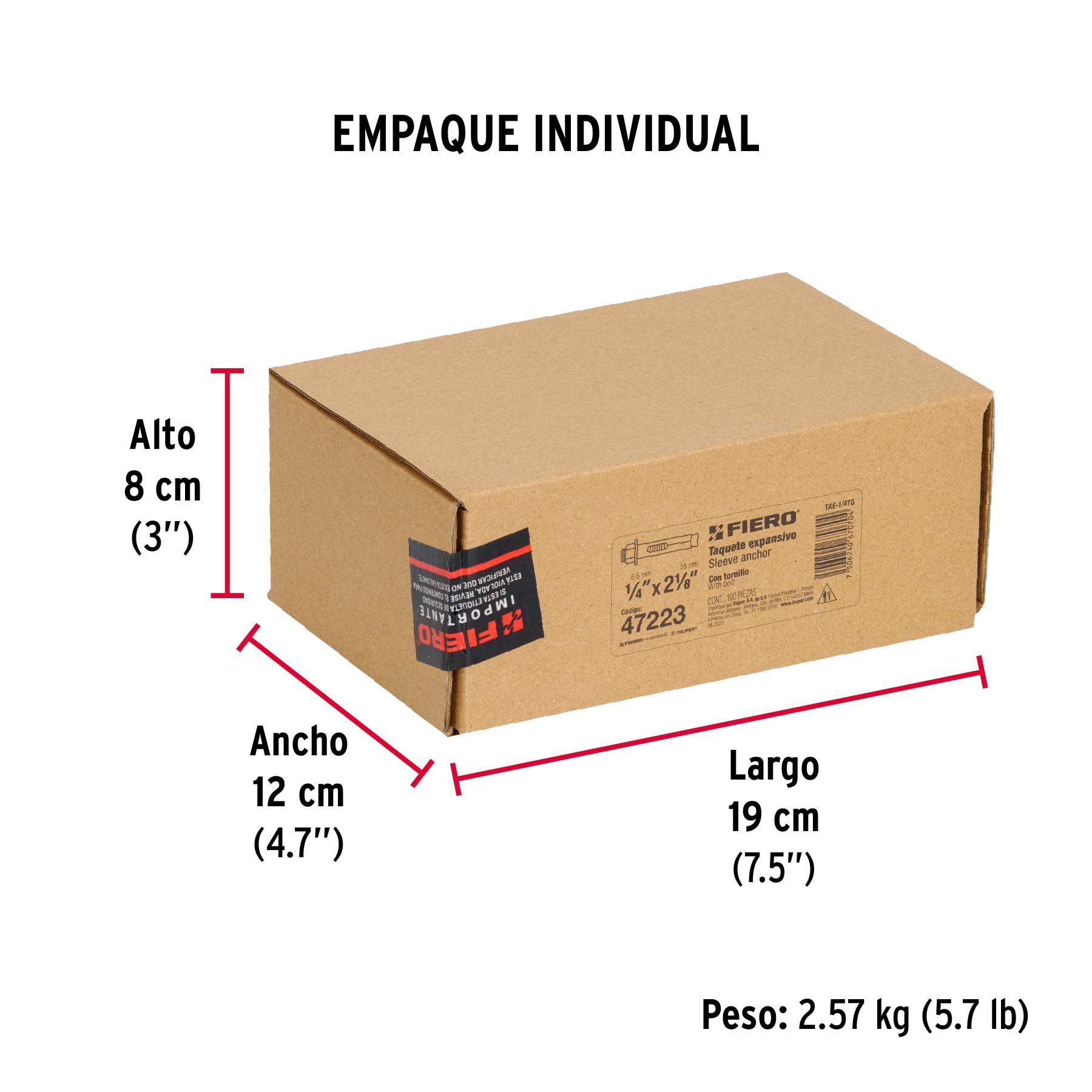 Taquete de expansión, 1/4" con tornillo, caja 100 piezas