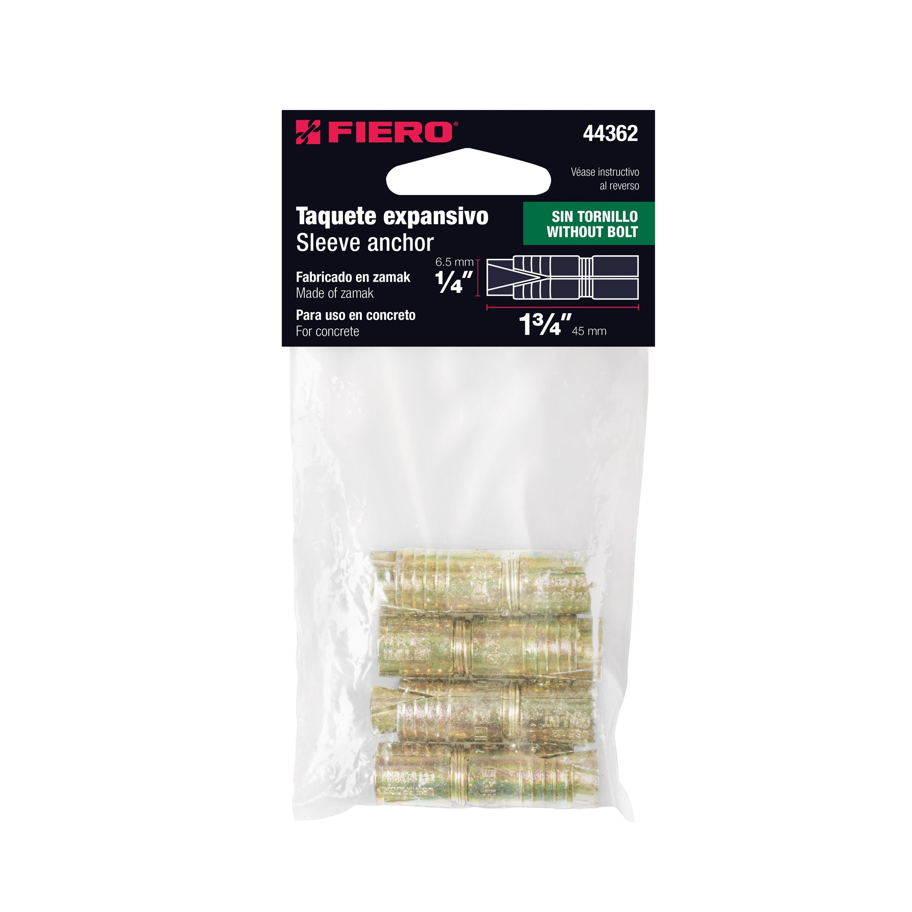 Taquete de expansión, 1/4", bolsa 4 piezas