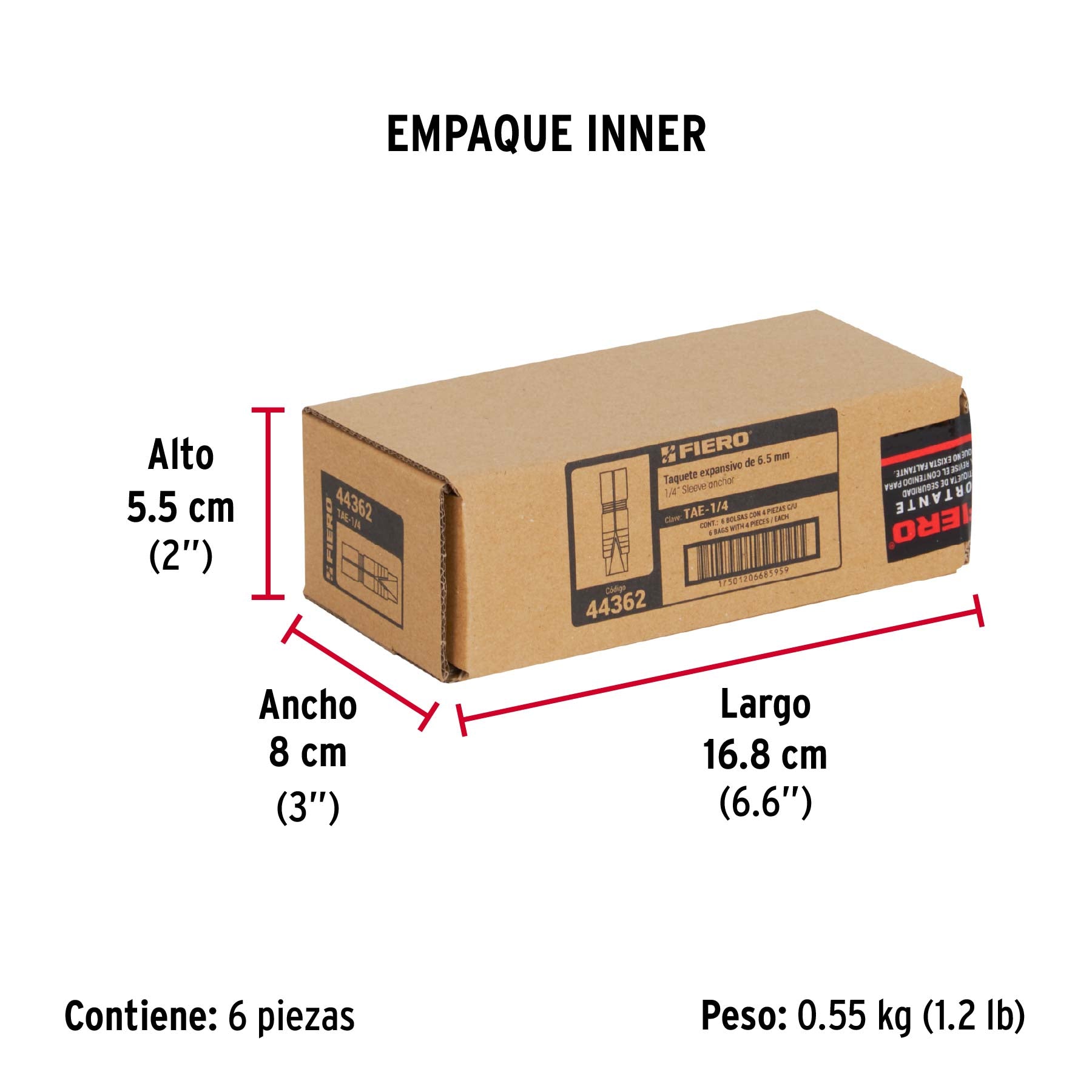 Taquete de expansión, 1/4", bolsa 4 piezas