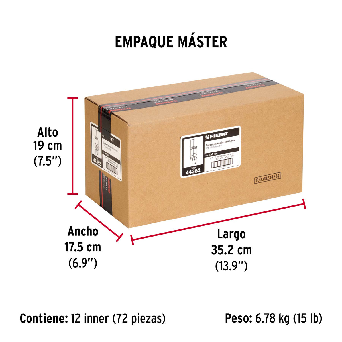 Taquete de expansión, 1/4", bolsa 4 piezas