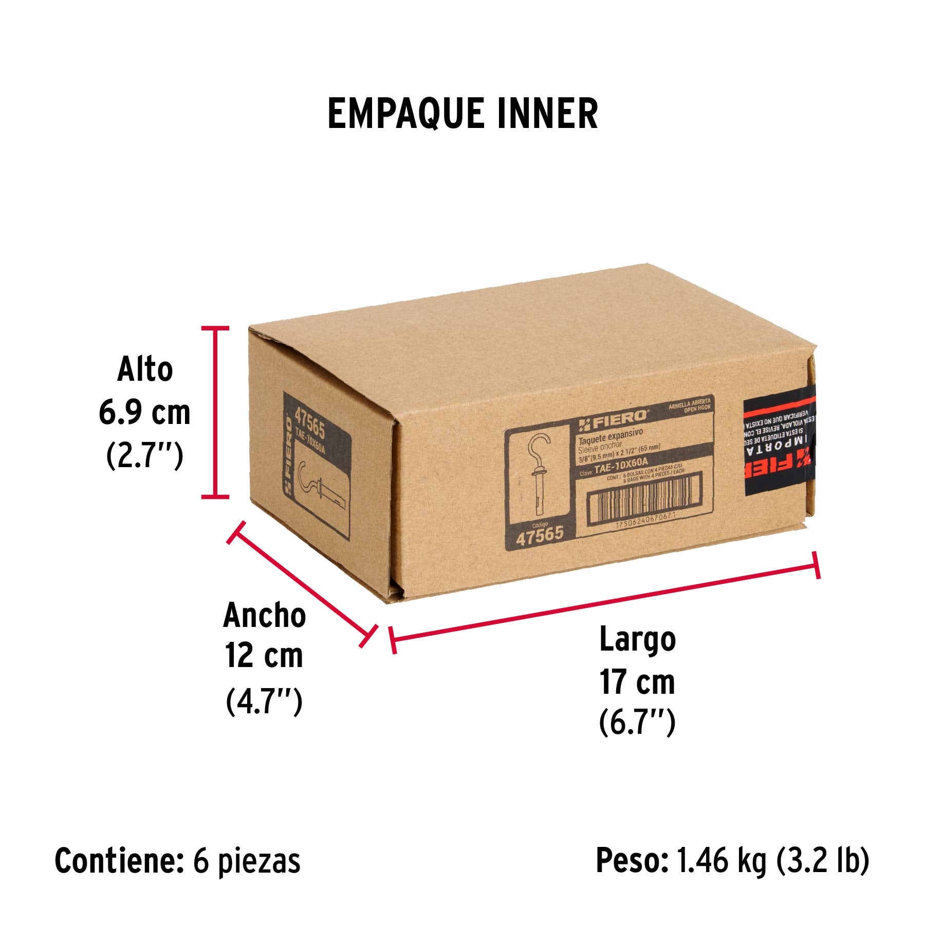 Taquete expansivo con armella abierta, 10X60mm, bolsa 4 pzas