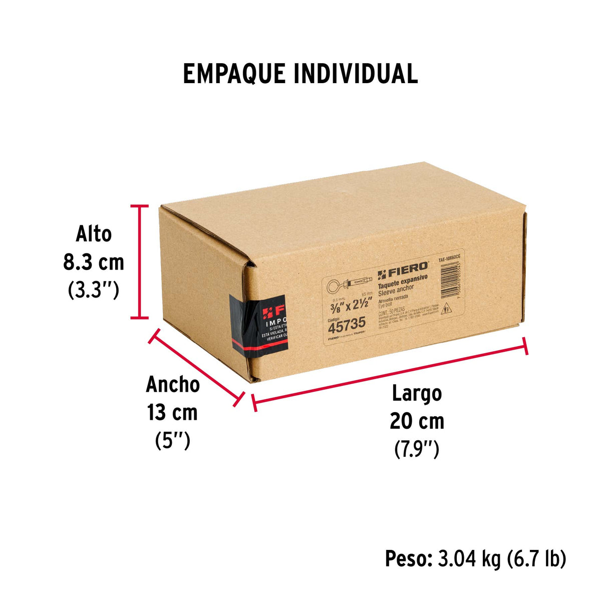 Caja con 50 taquetes expansivos 10x60 mm con armella cerrada