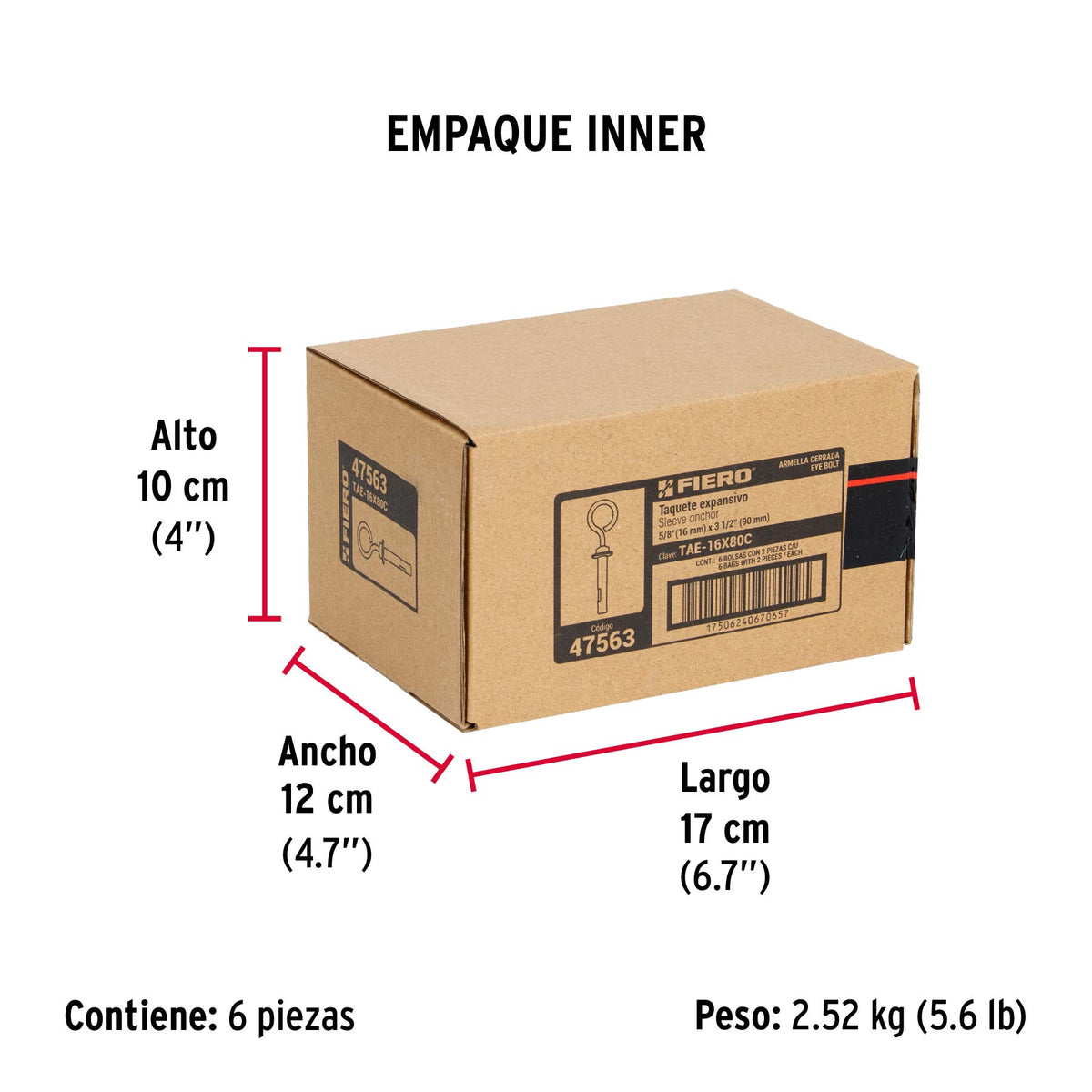 Taquete expansivo con armella cerrada, 16X80mm, bolsa 2 pzas