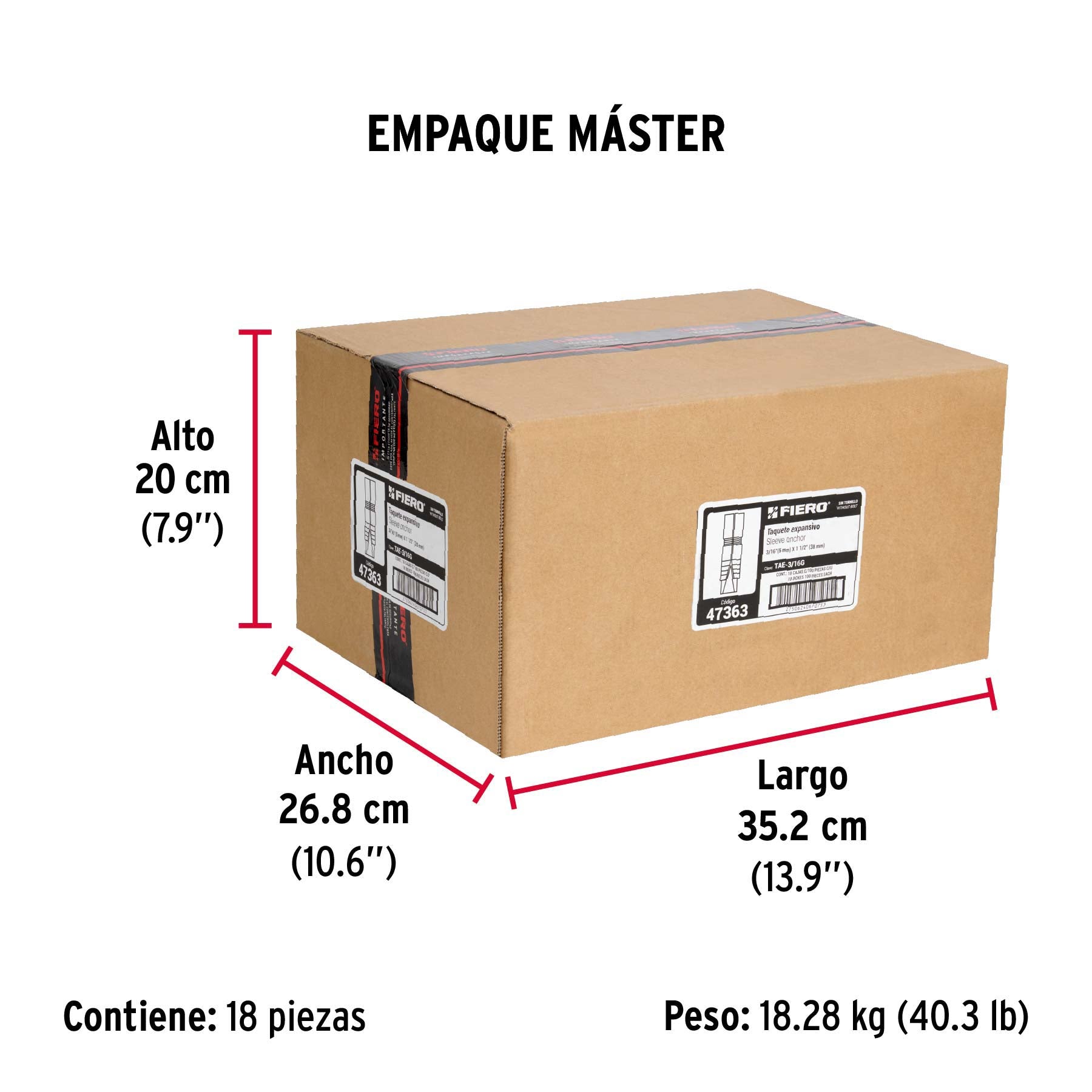 Taquete de expansión, 3/16" sin tornillo, caja 100 piezas