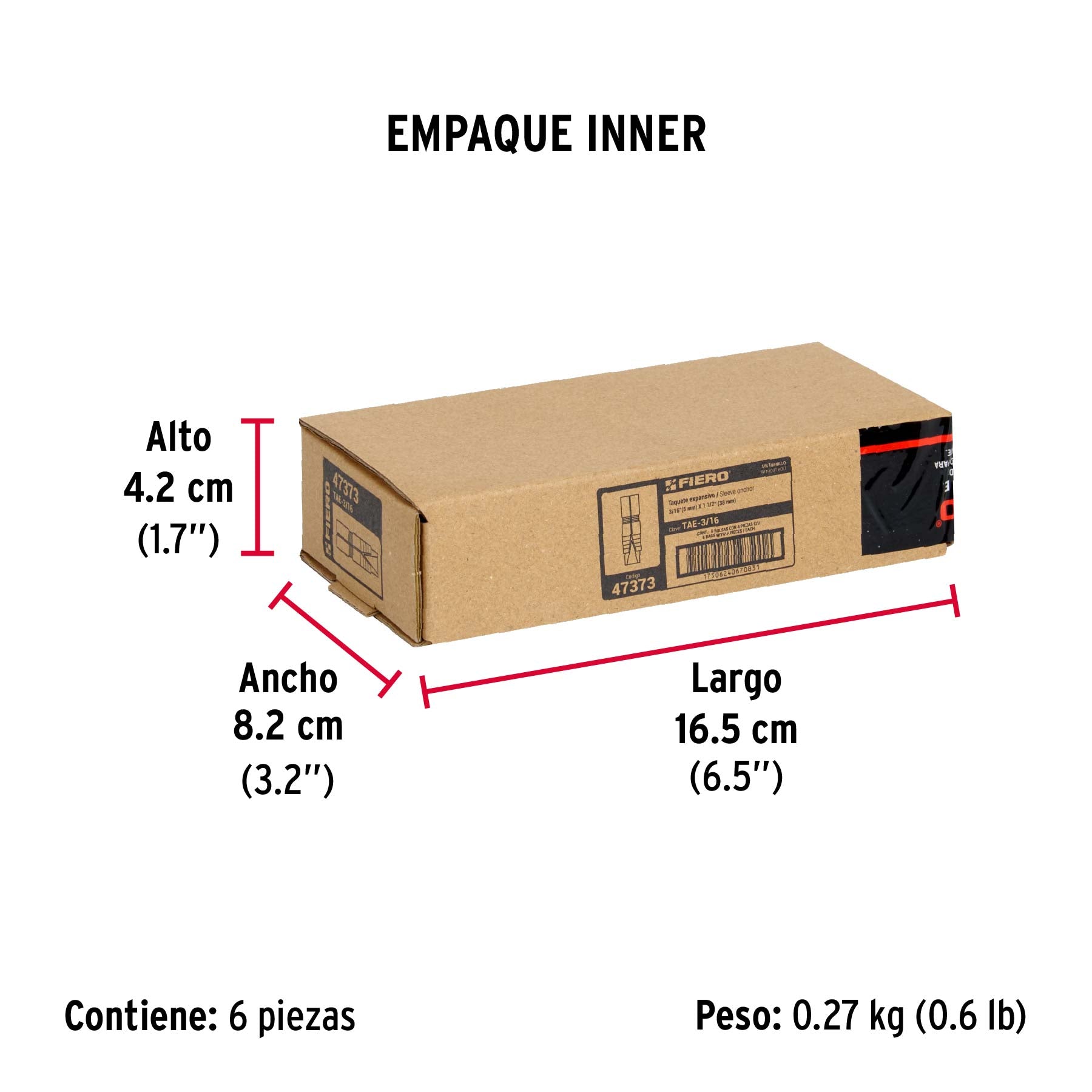 Taquete de expansión, 3/16", bolsa 4 piezas