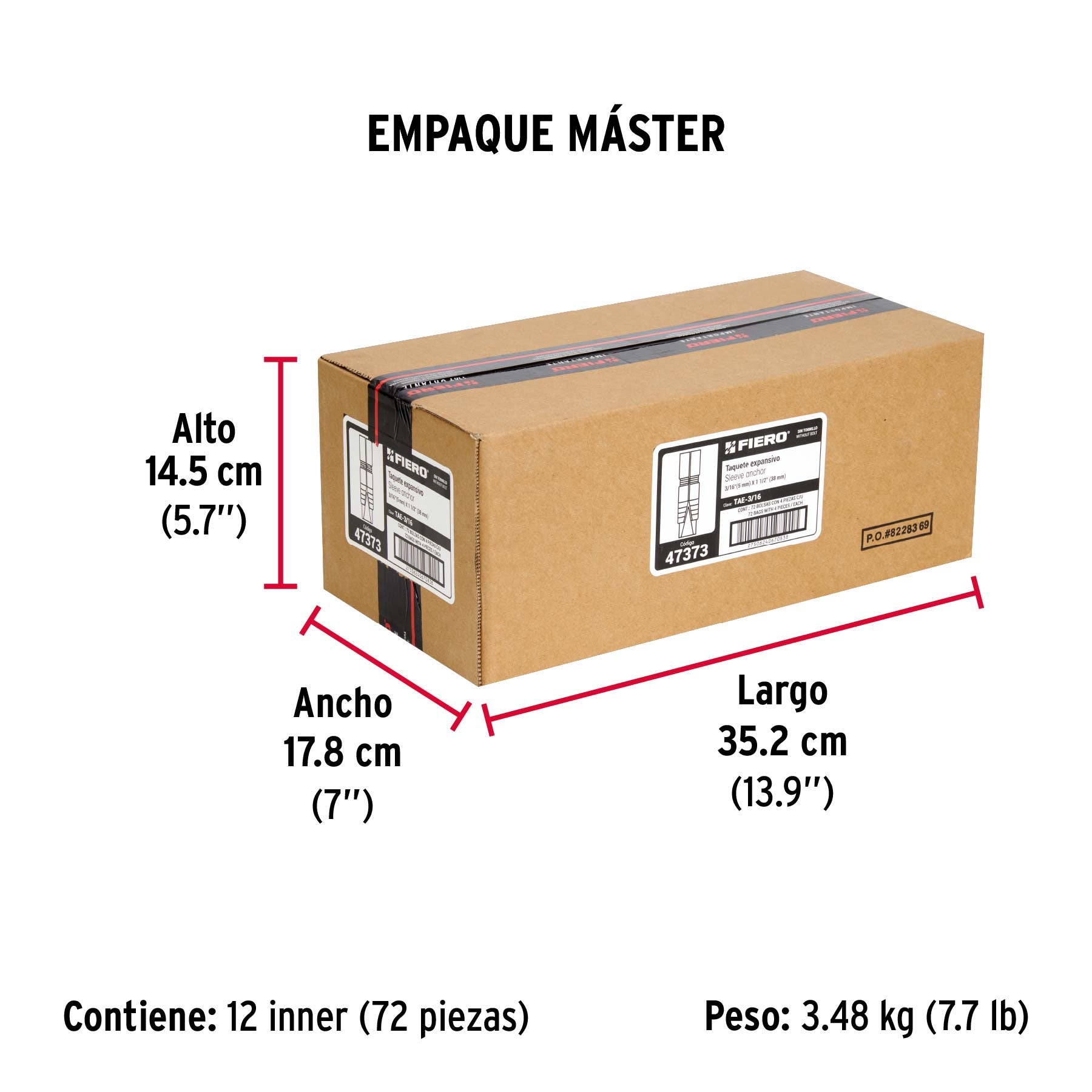 Taquete de expansión, 3/16", bolsa 4 piezas