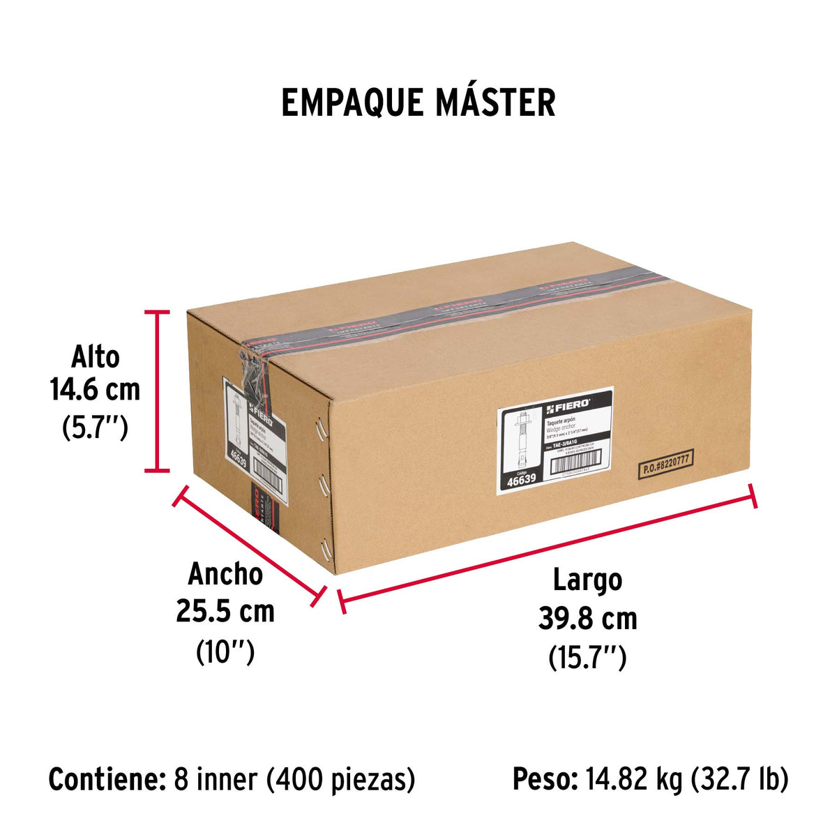 Caja con 50 taquetes arpón de 3/8' x 2-1/4', Fiero