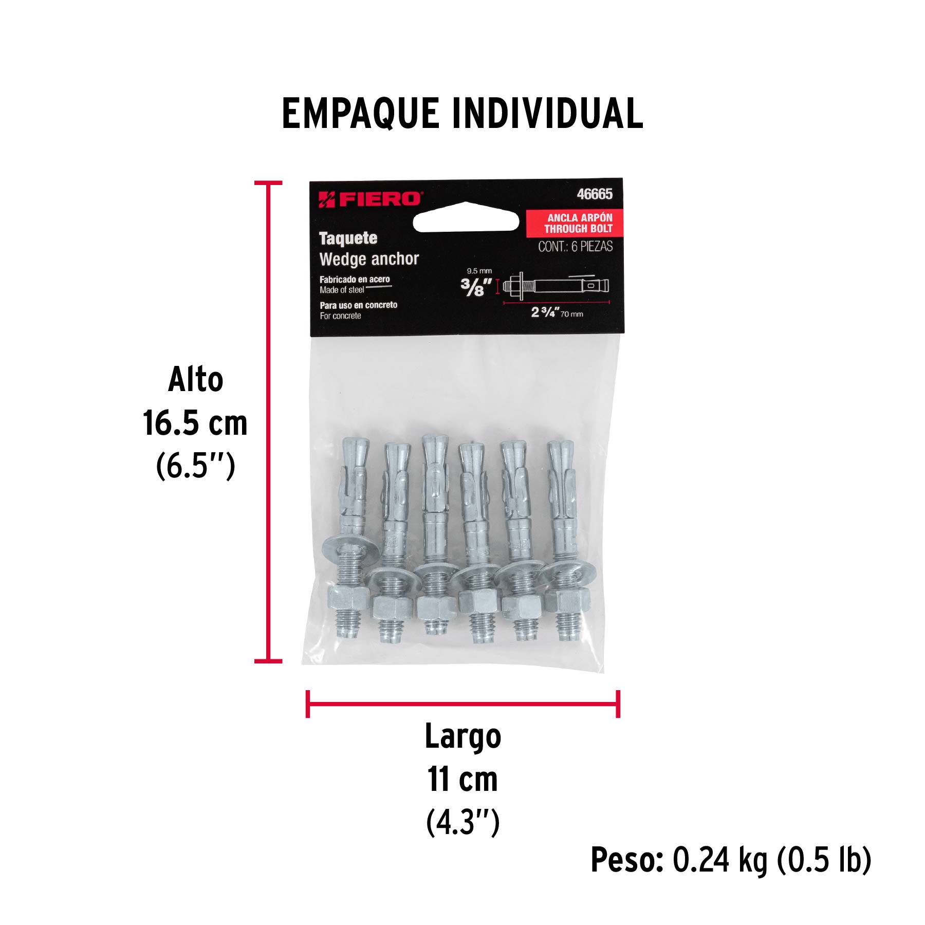 Bolsa con 6 taquetes arpón 3/8' x 2-3/4'