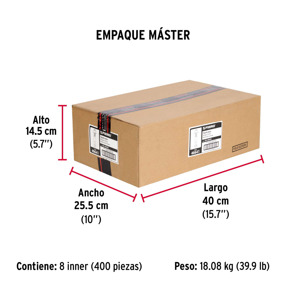 Caja con 50 taquetes arpón de 3/8' x 3', Fiero