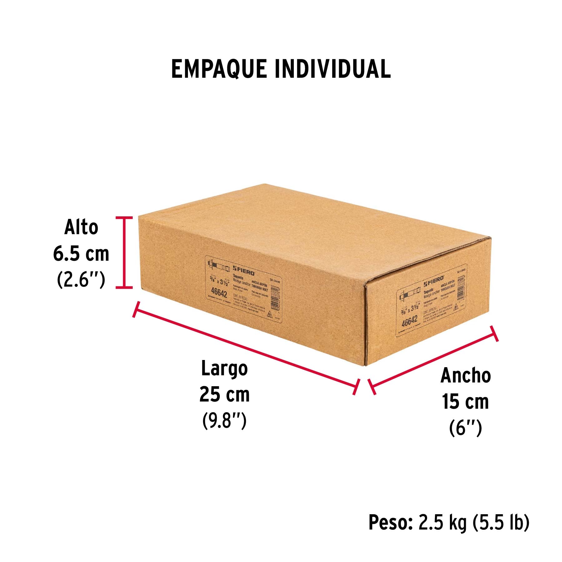 Caja con 50 taquetes arpón de 3/8' x 3-1/2', Fiero
