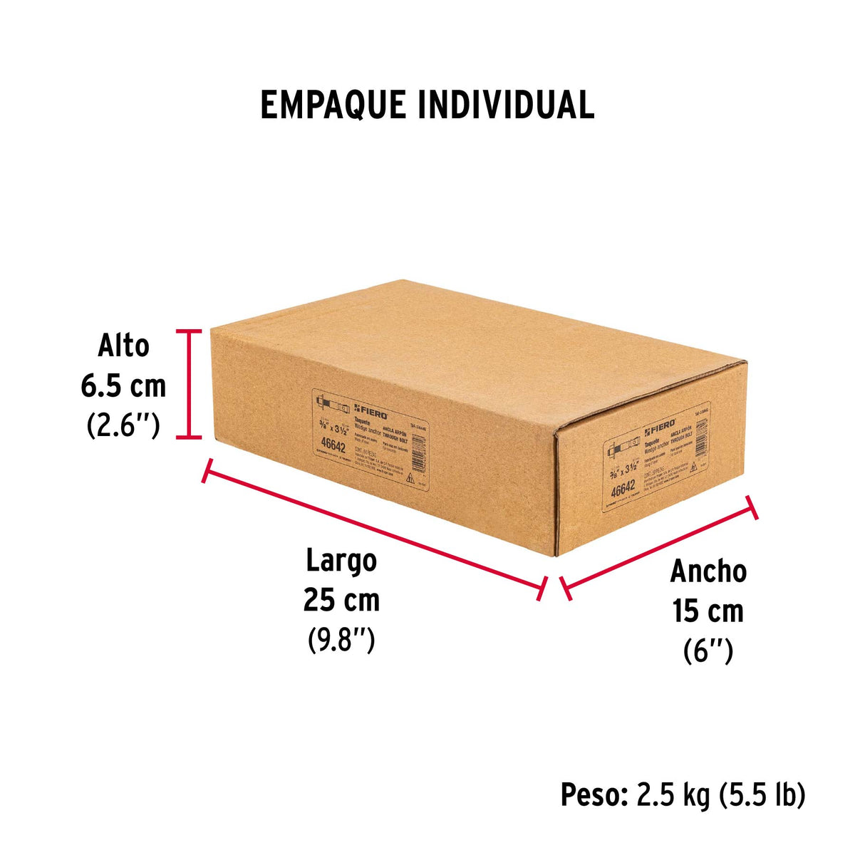 Caja con 50 taquetes arpón de 3/8' x 3-1/2', Fiero