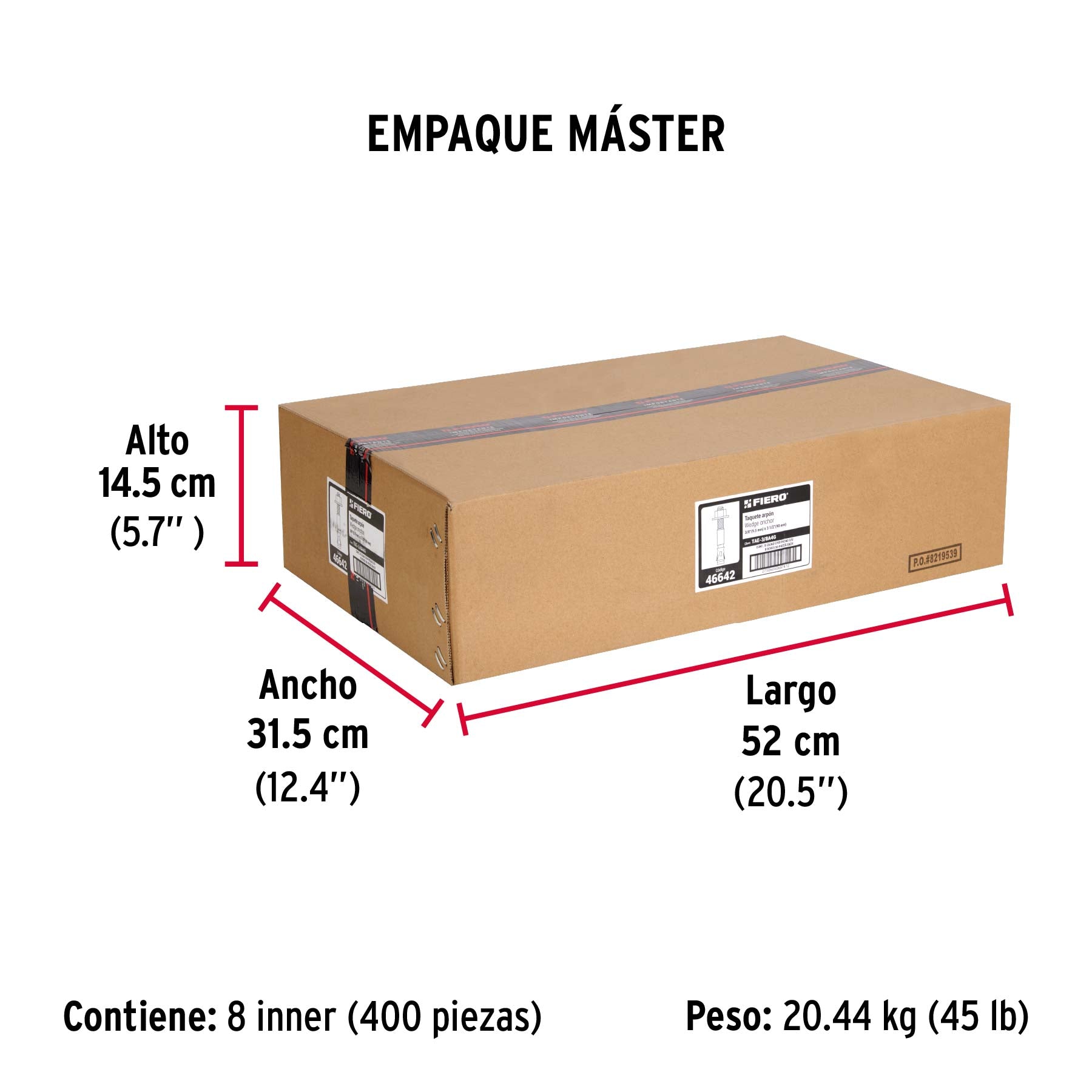 Caja con 50 taquetes arpón de 3/8' x 3-1/2', Fiero