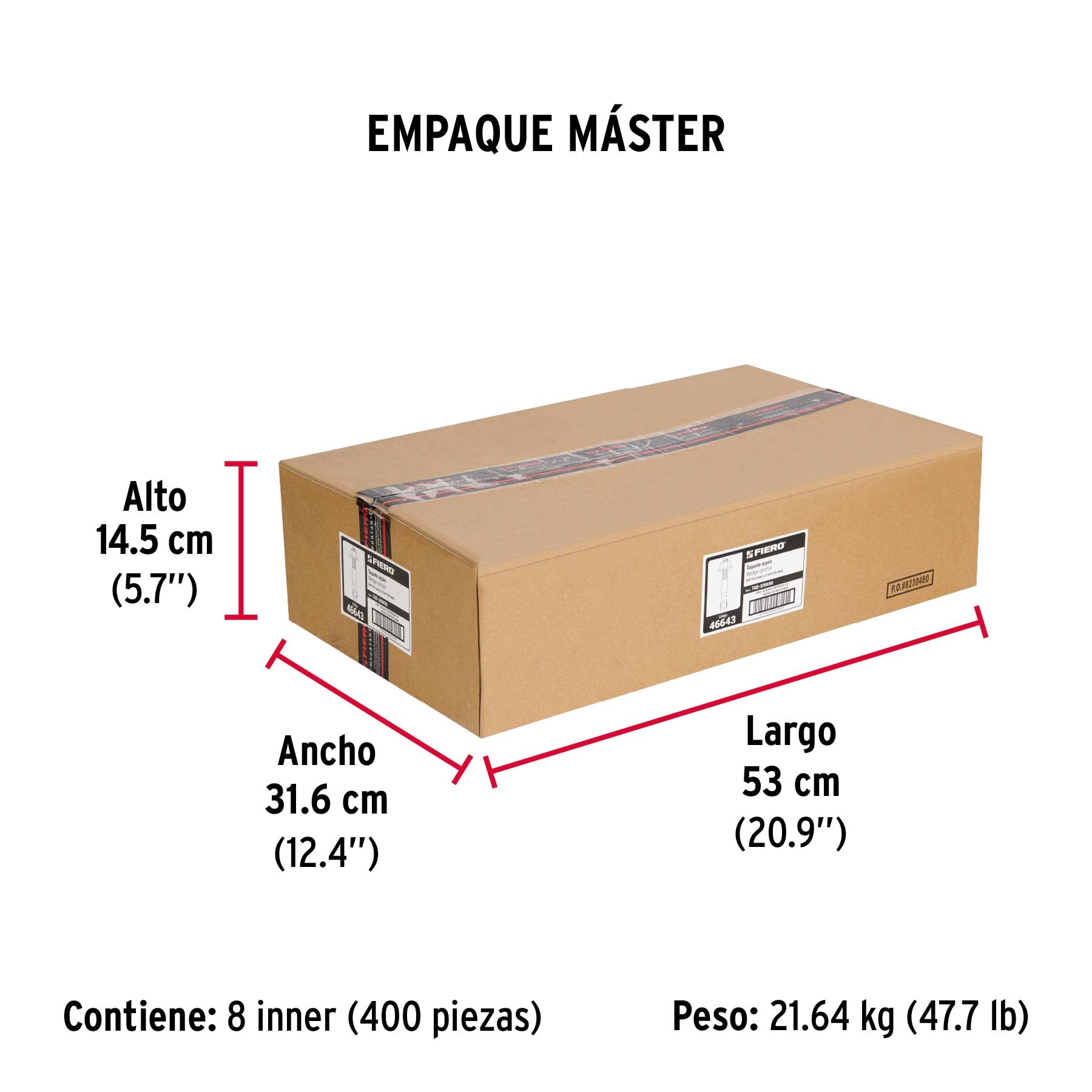 Caja con 50 taquetes arpón de 3/8' x 3-3/4', Fiero