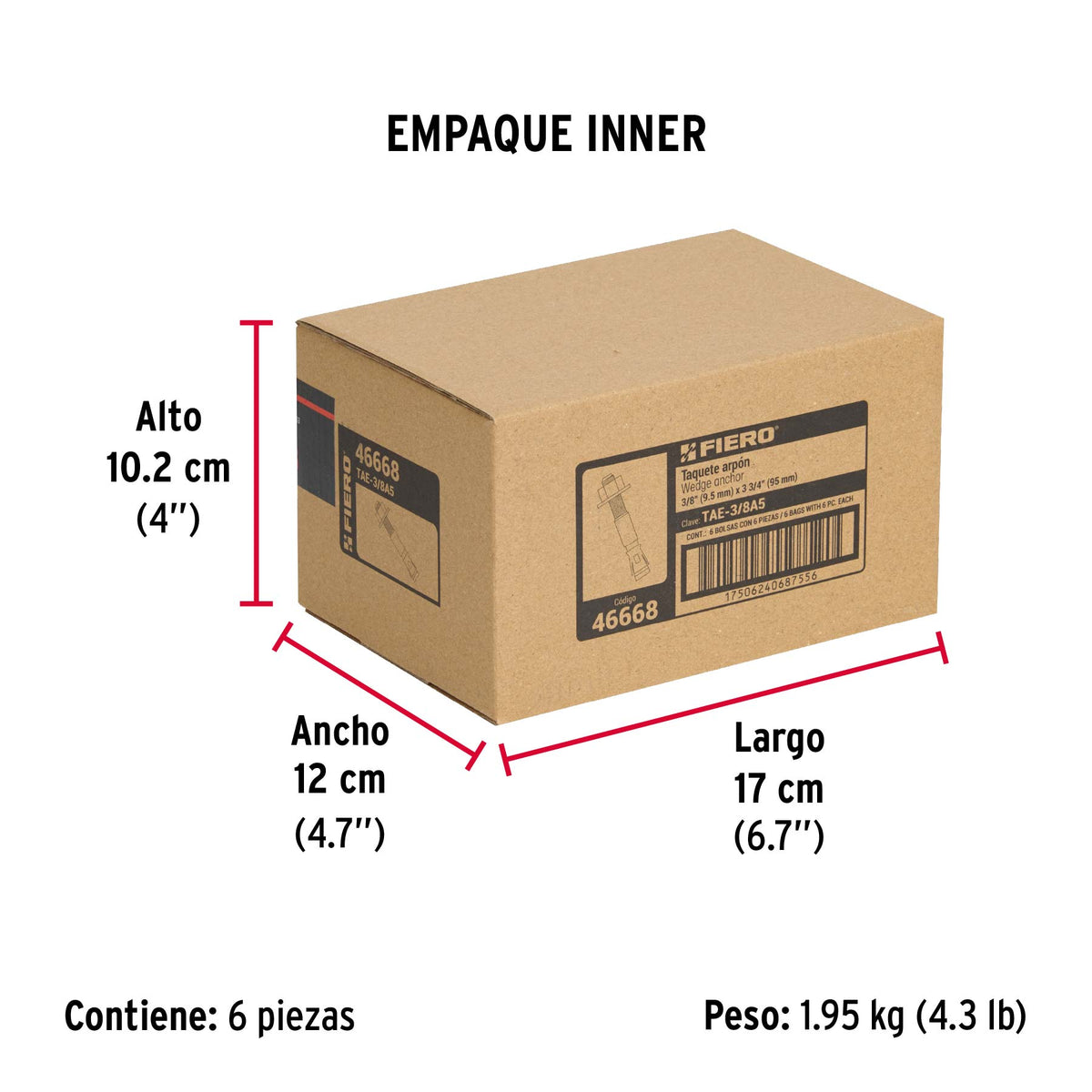 Bolsa con 6 taquetes arpón 3/8' x 3-3/4'