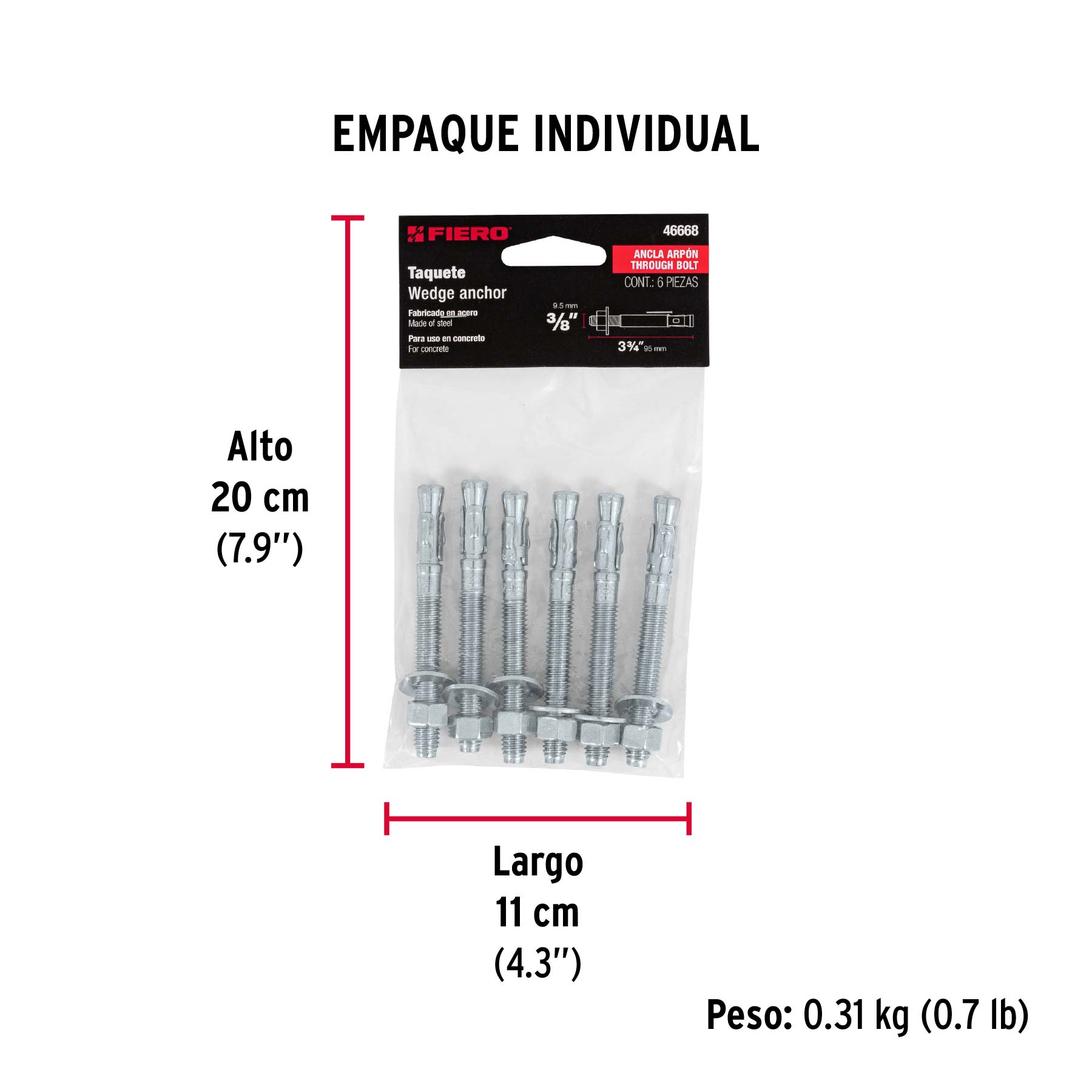 Bolsa con 6 taquetes arpón 3/8' x 3-3/4'