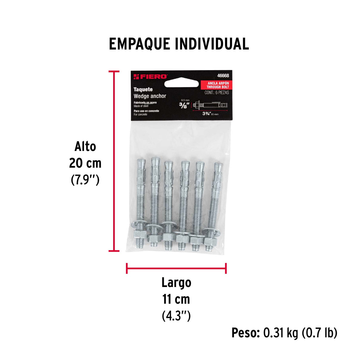 Bolsa con 6 taquetes arpón 3/8' x 3-3/4'