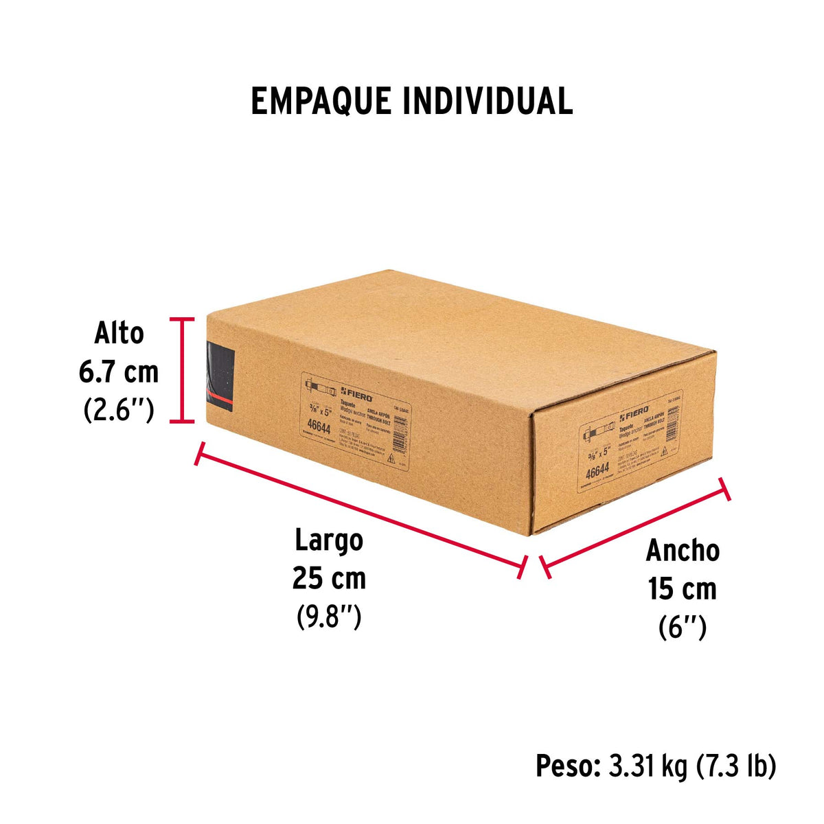 Caja con 50 taquetes arpón de 3/8' x 5', Fiero