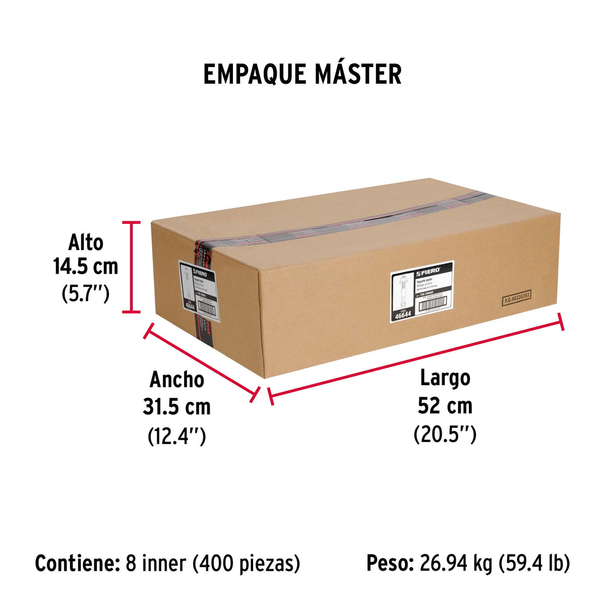 Caja con 50 taquetes arpón de 3/8' x 5', Fiero