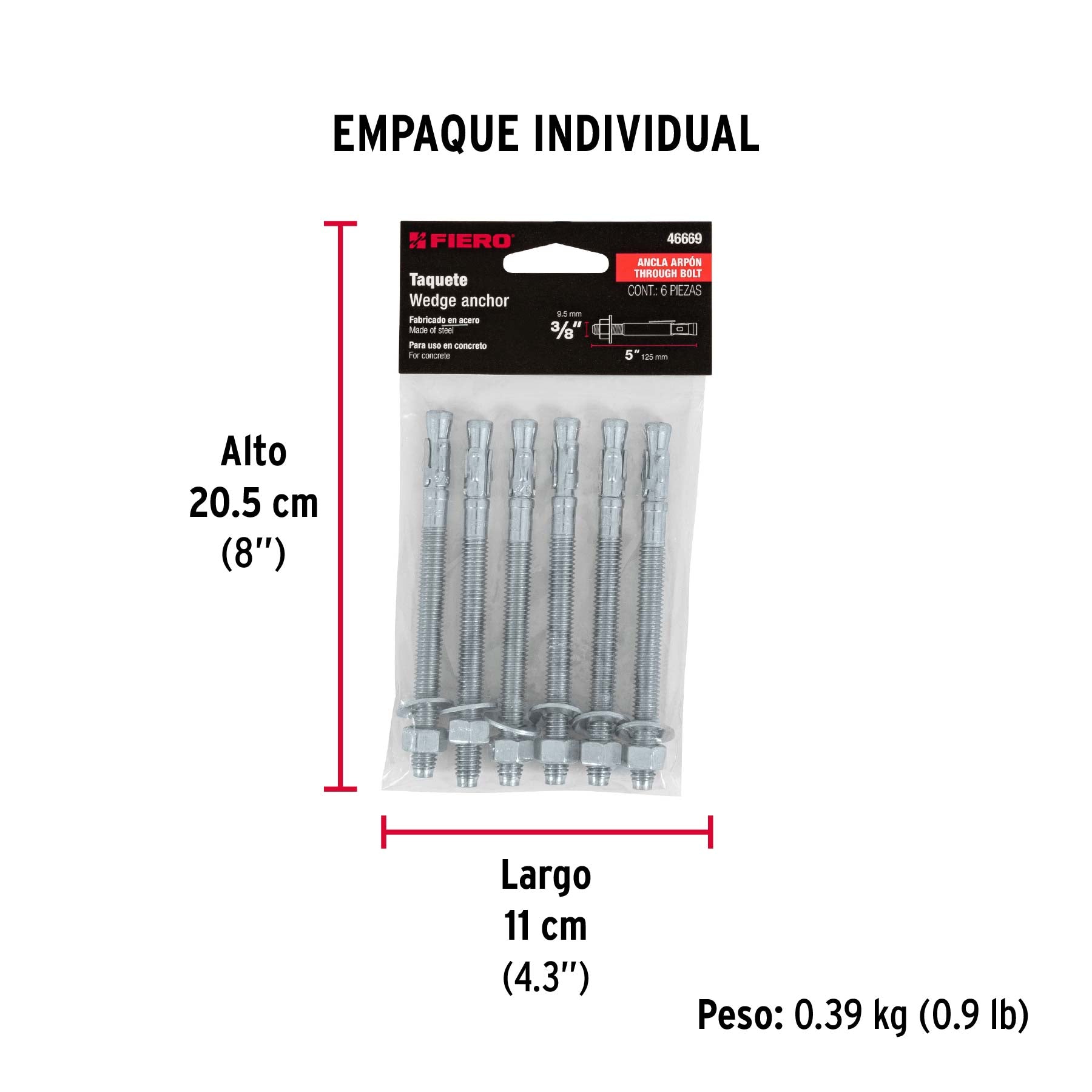 Bolsa con 6 taquetes arpón 3/8' x 5'
