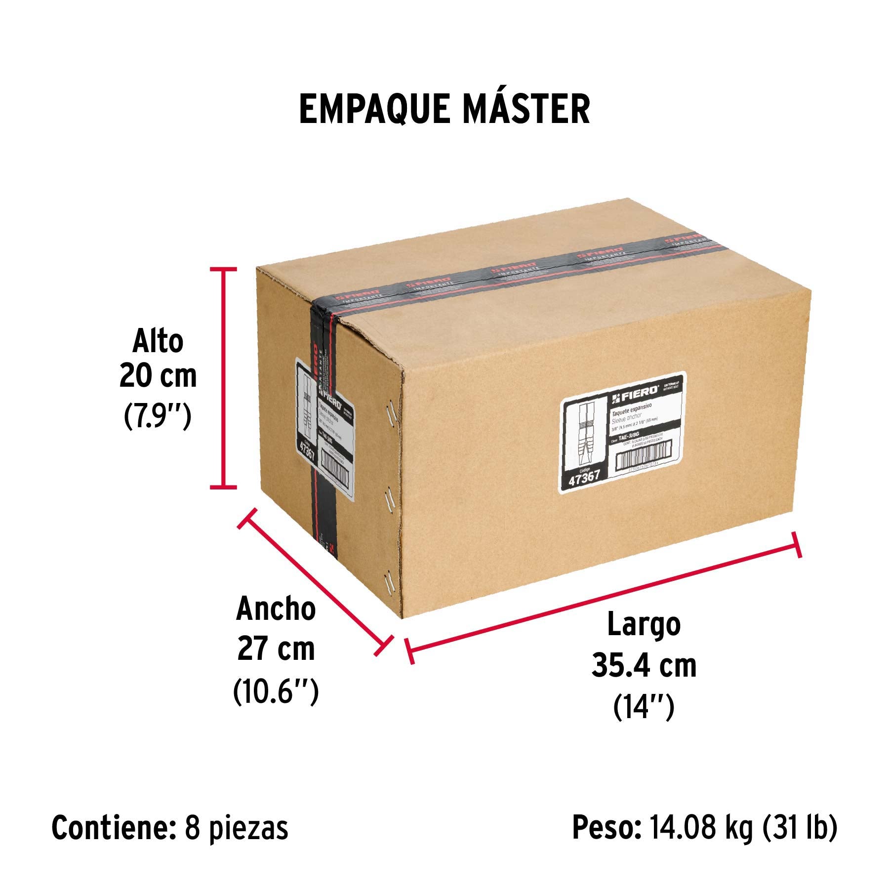 Taquete de expansión, 3/8" sin tornillo, caja 50 piezas