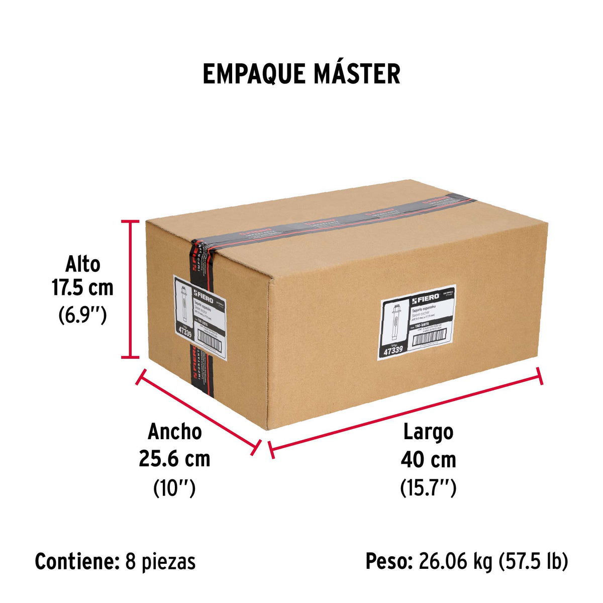 Taquete de expansión, 3/8" con tornillo, caja 50 piezas