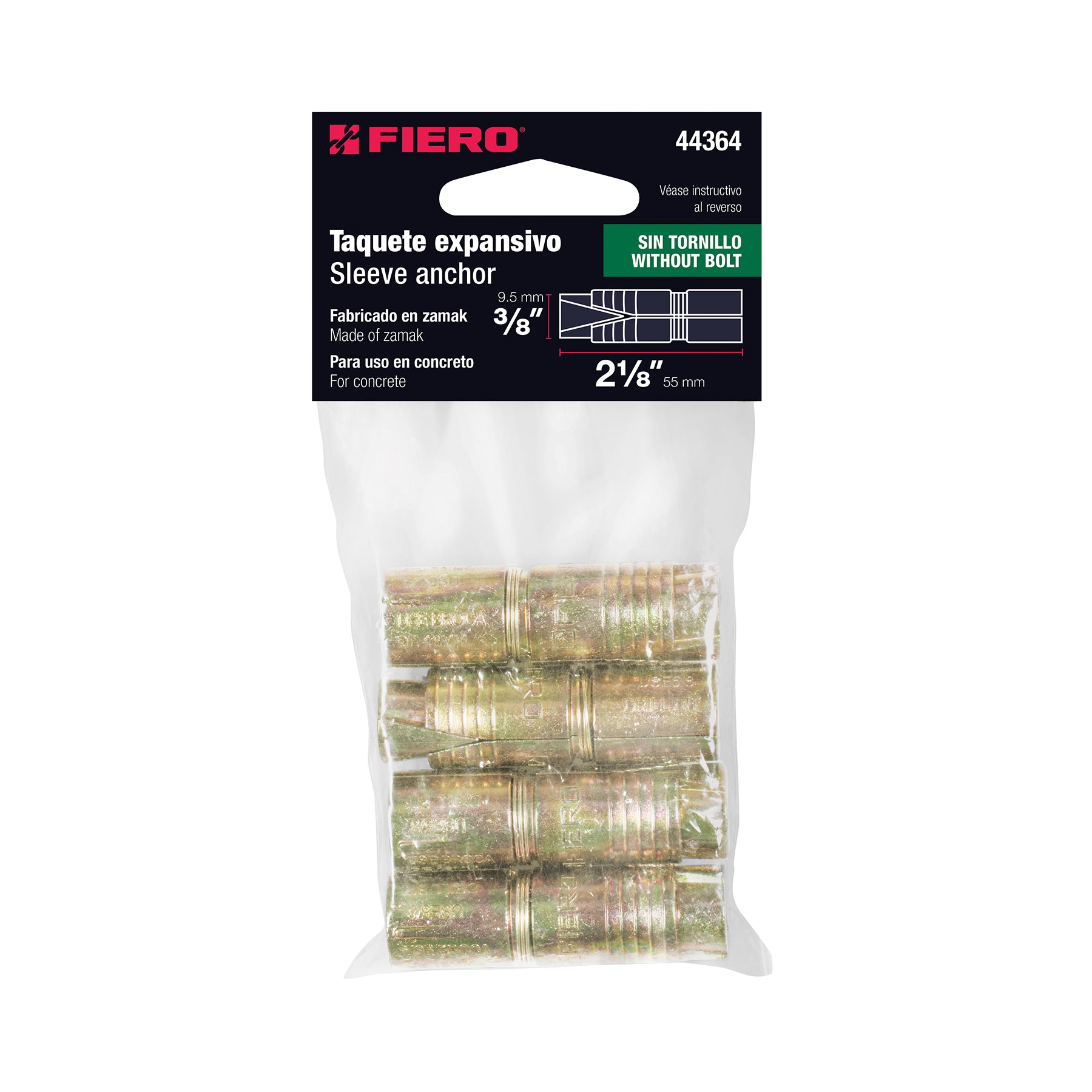 Taquete de expansión, 3/8", bolsa 4 piezas