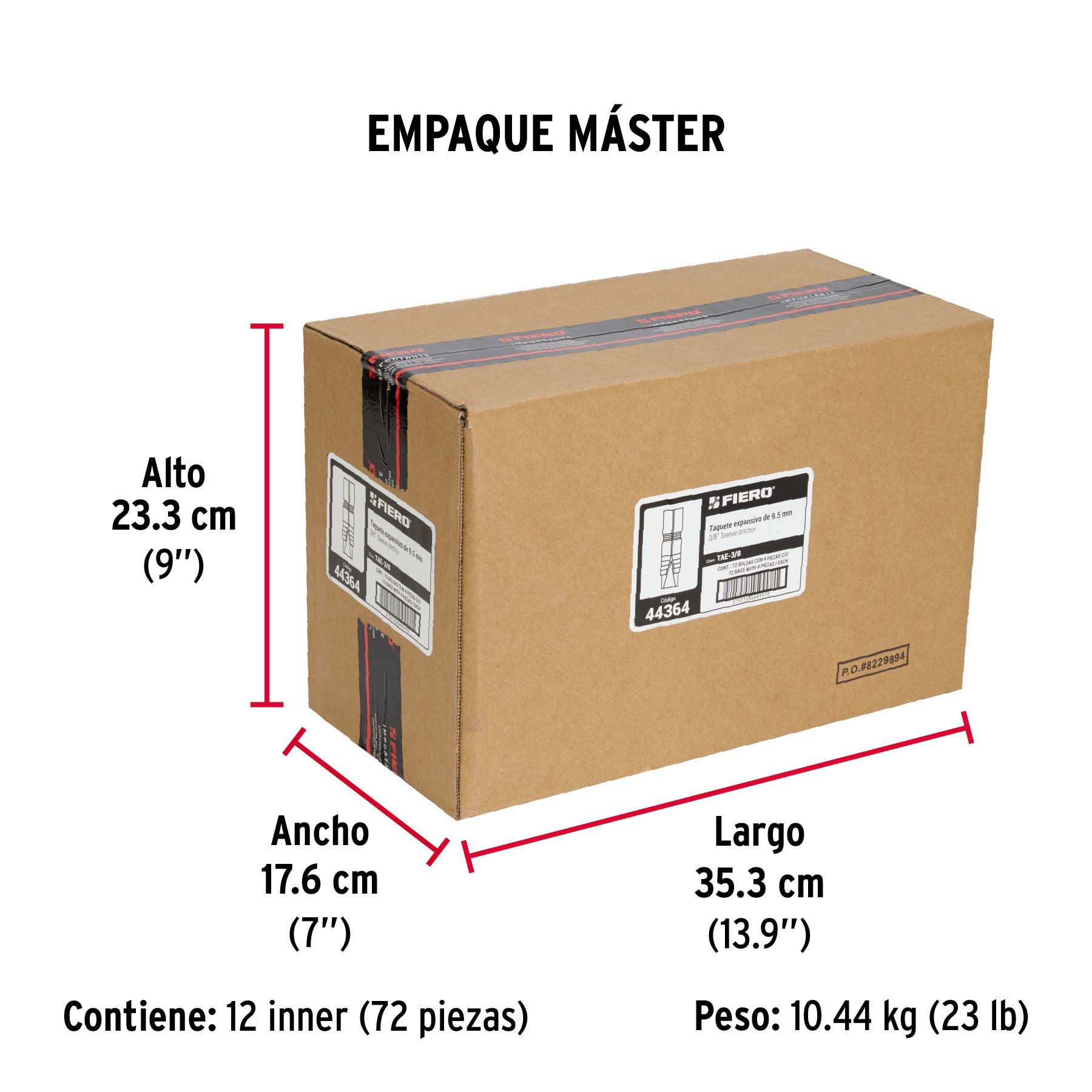 Taquete de expansión, 3/8", bolsa 4 piezas