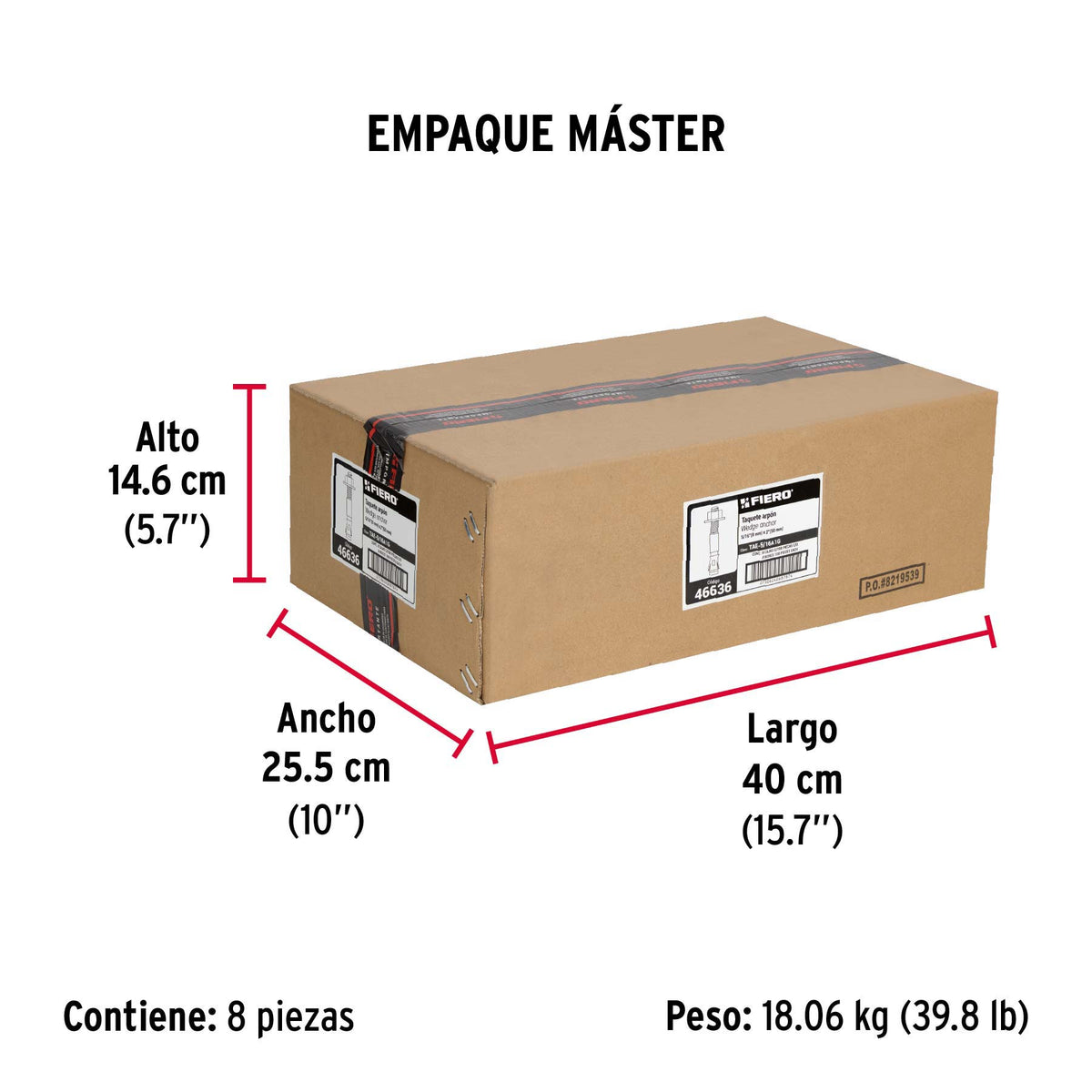 Caja con 100 taquetes arpón de 5/16' x 2', Fiero