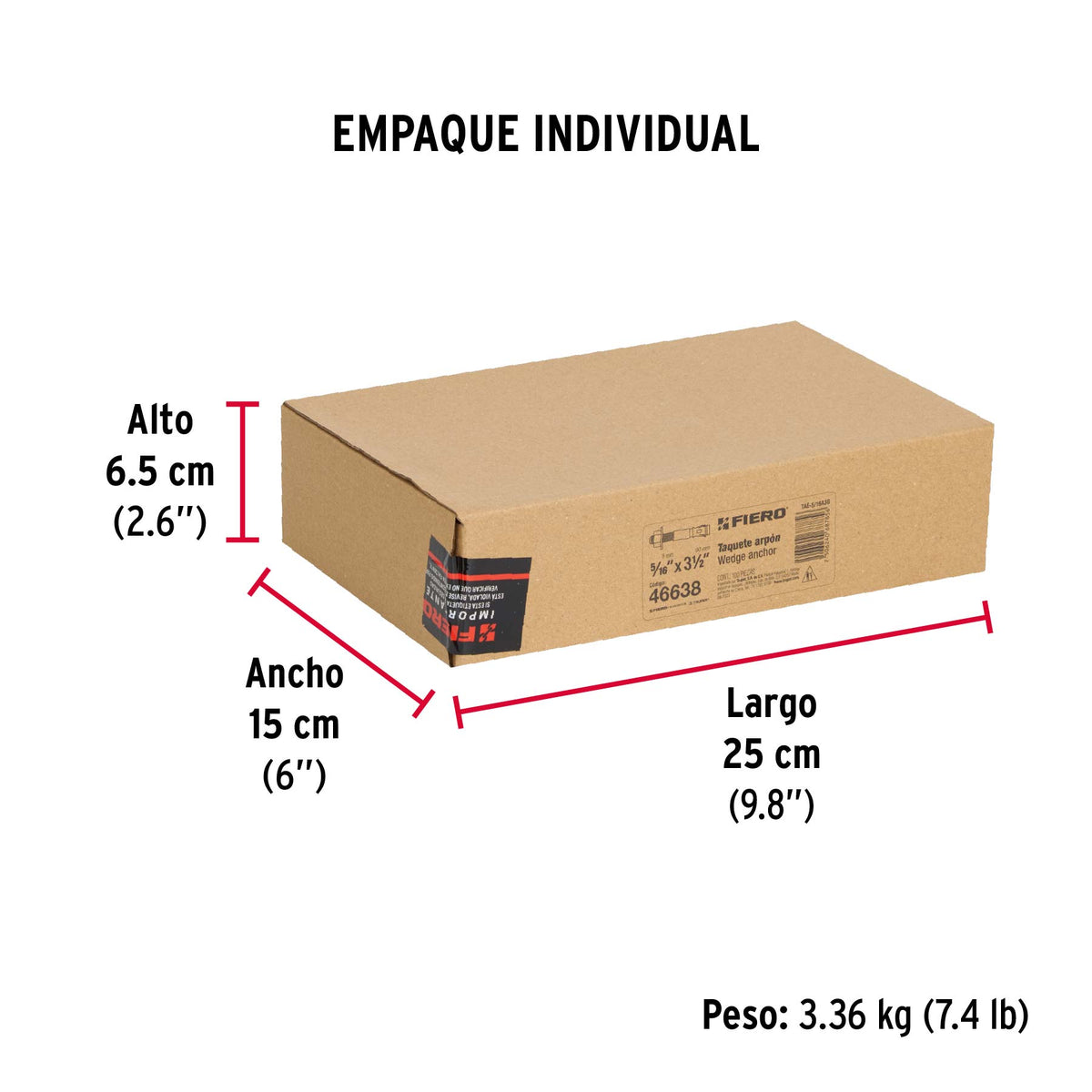 Caja con 100 taquetes arpón de 5/16' x 3-1/2', Fiero