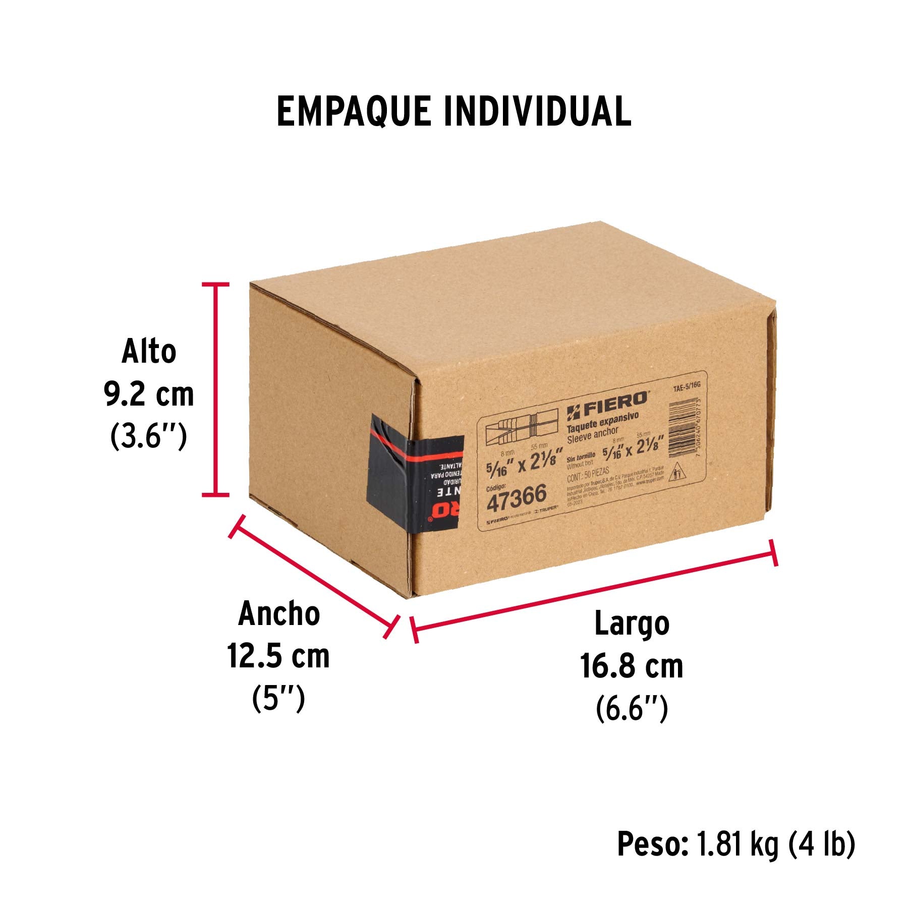 Taquete de expansión, 5/16" sin tornillo, caja 50 piezas