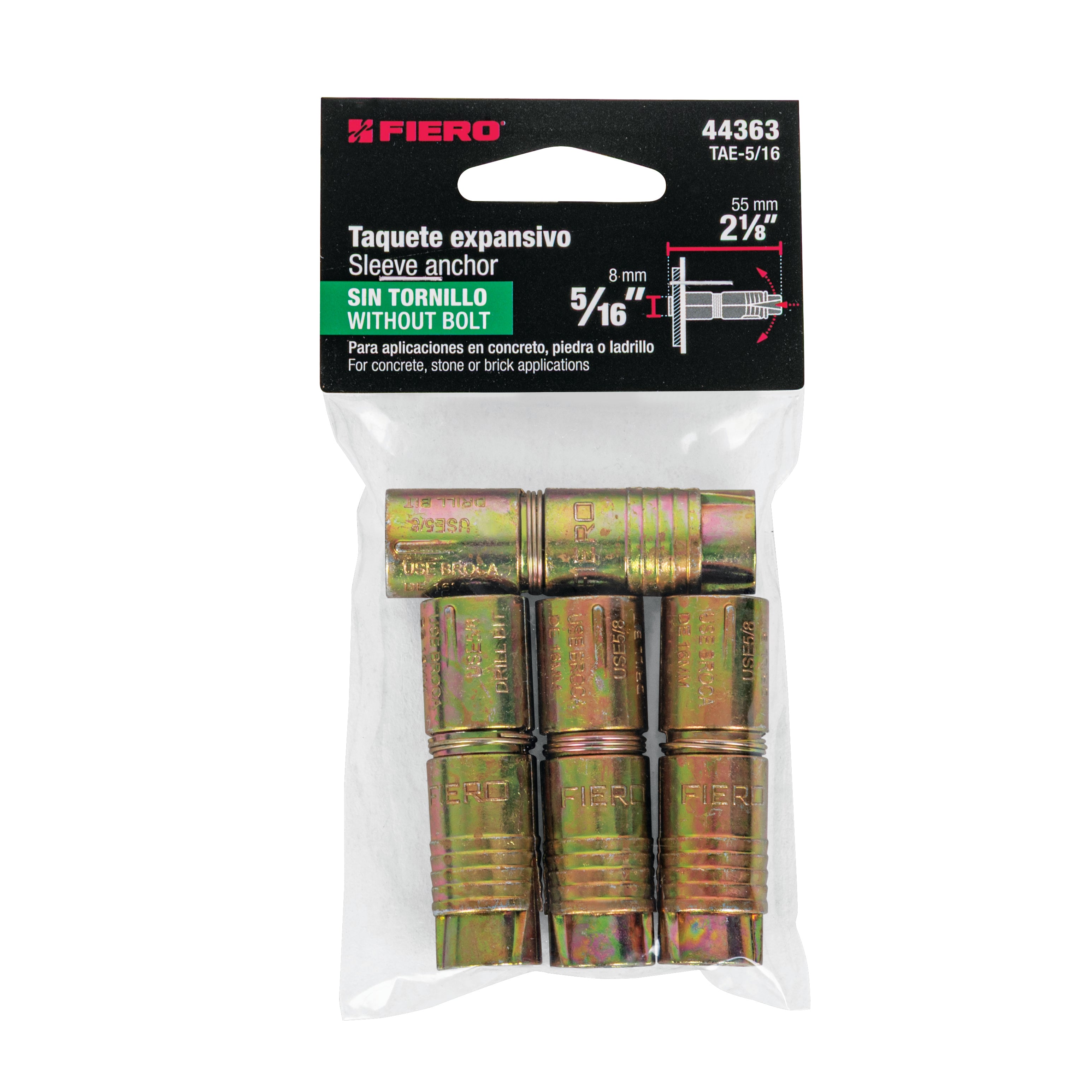 Taquete de expansión, 5/16", bolsa 4 piezas