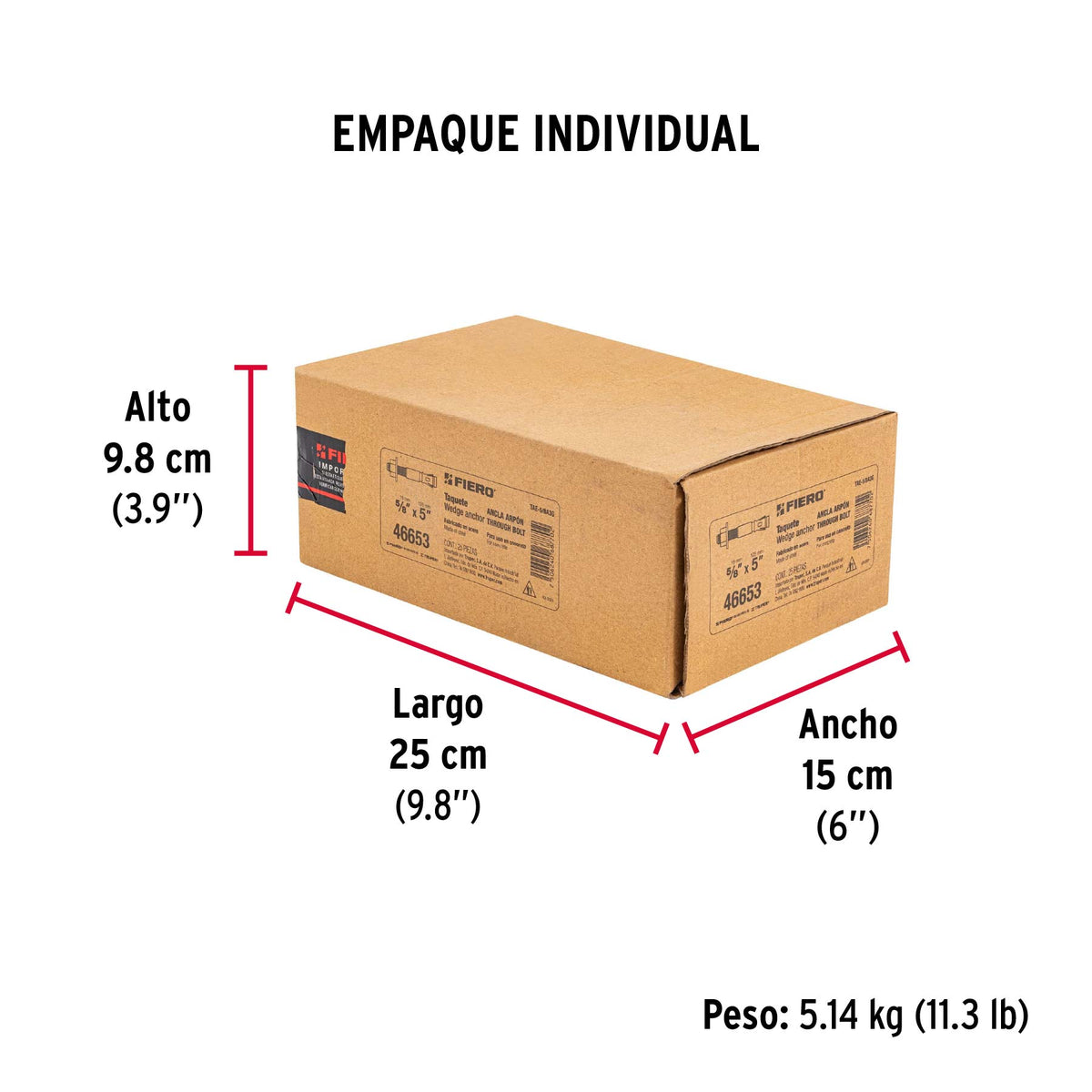 Caja con 25 taquetes arpón de 5/8' x 5', Fiero