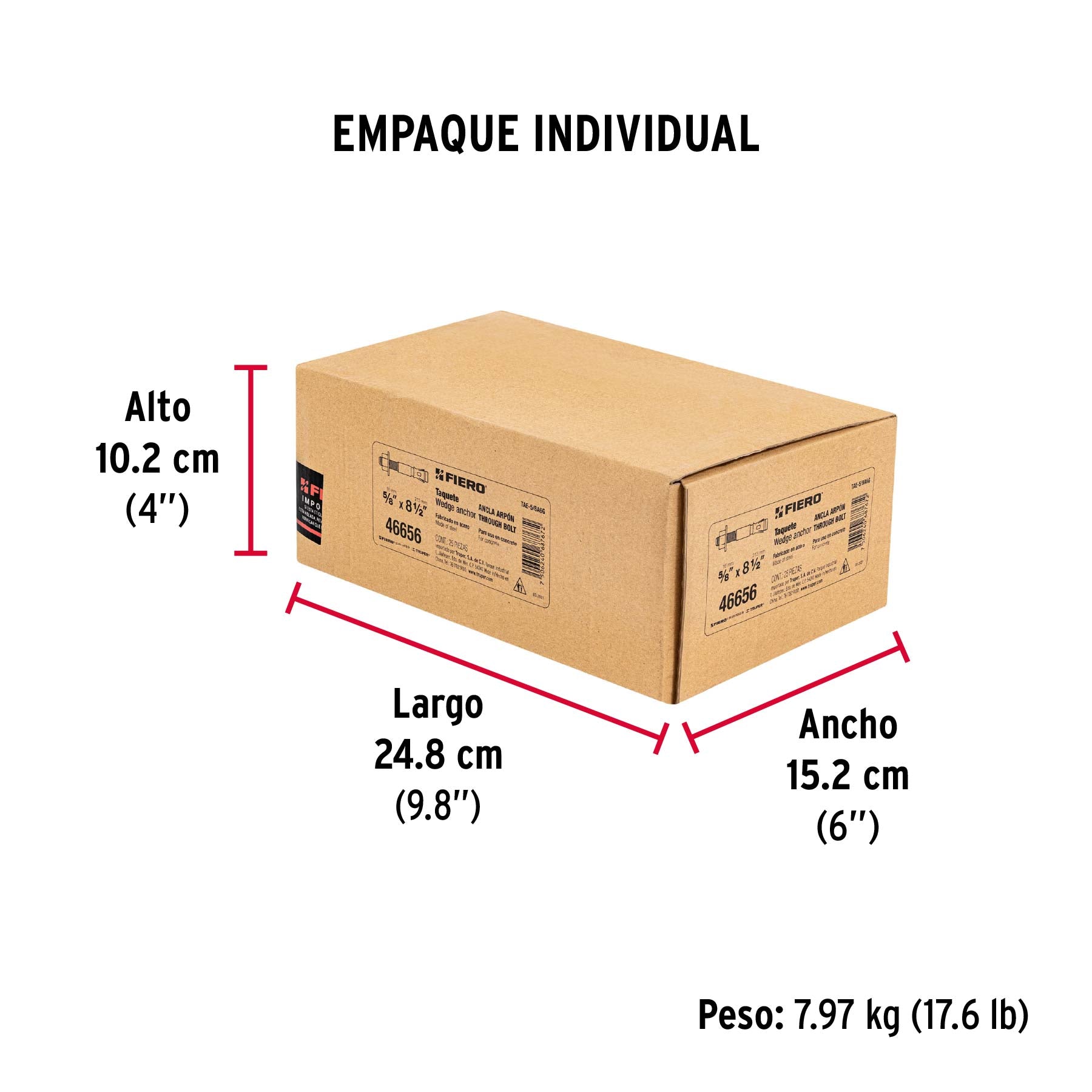 Caja con 25 taquetes arpón de 5/8' x 8-1/2', Fiero