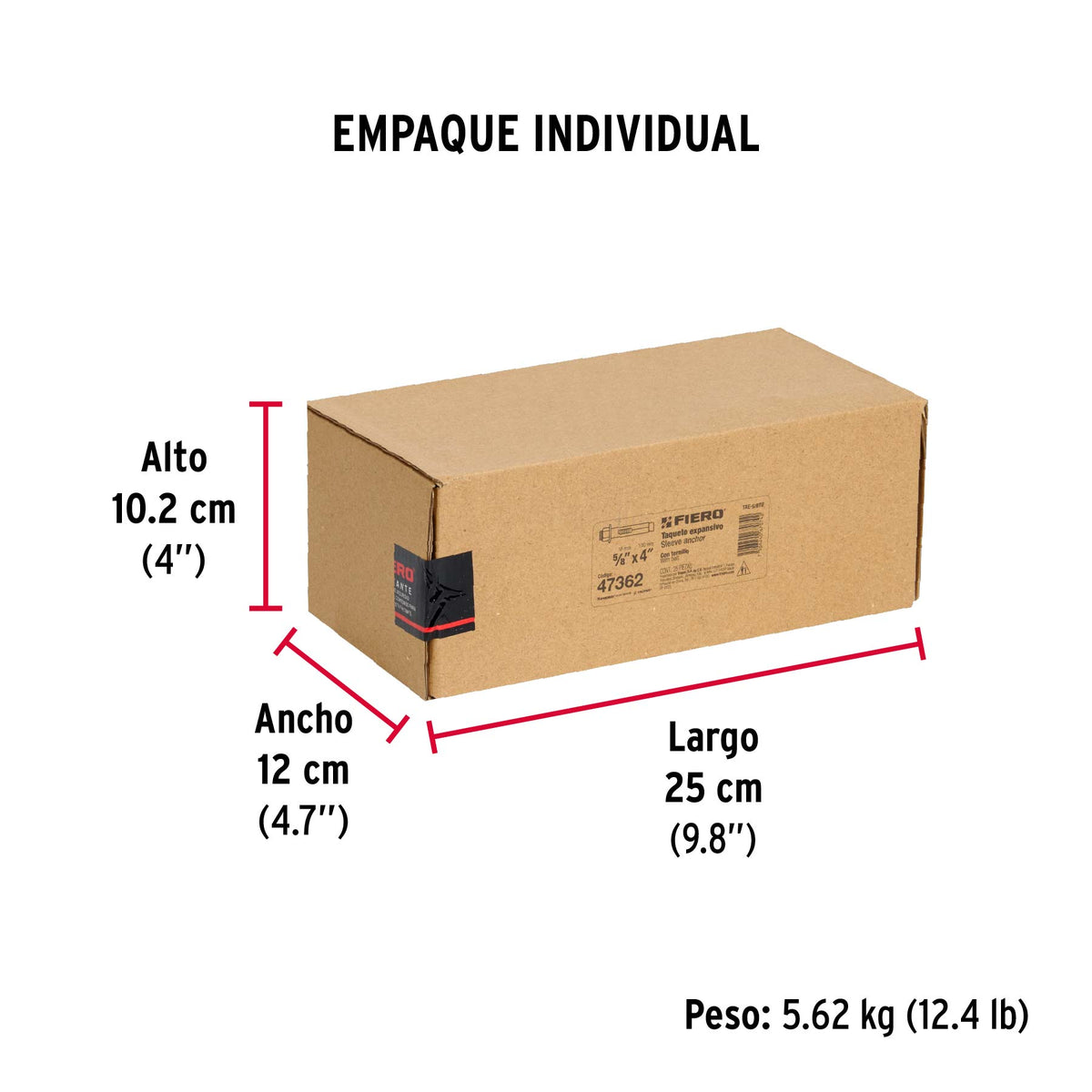 Taquete de expansión, 5/8" con tornillo, caja 25 piezas