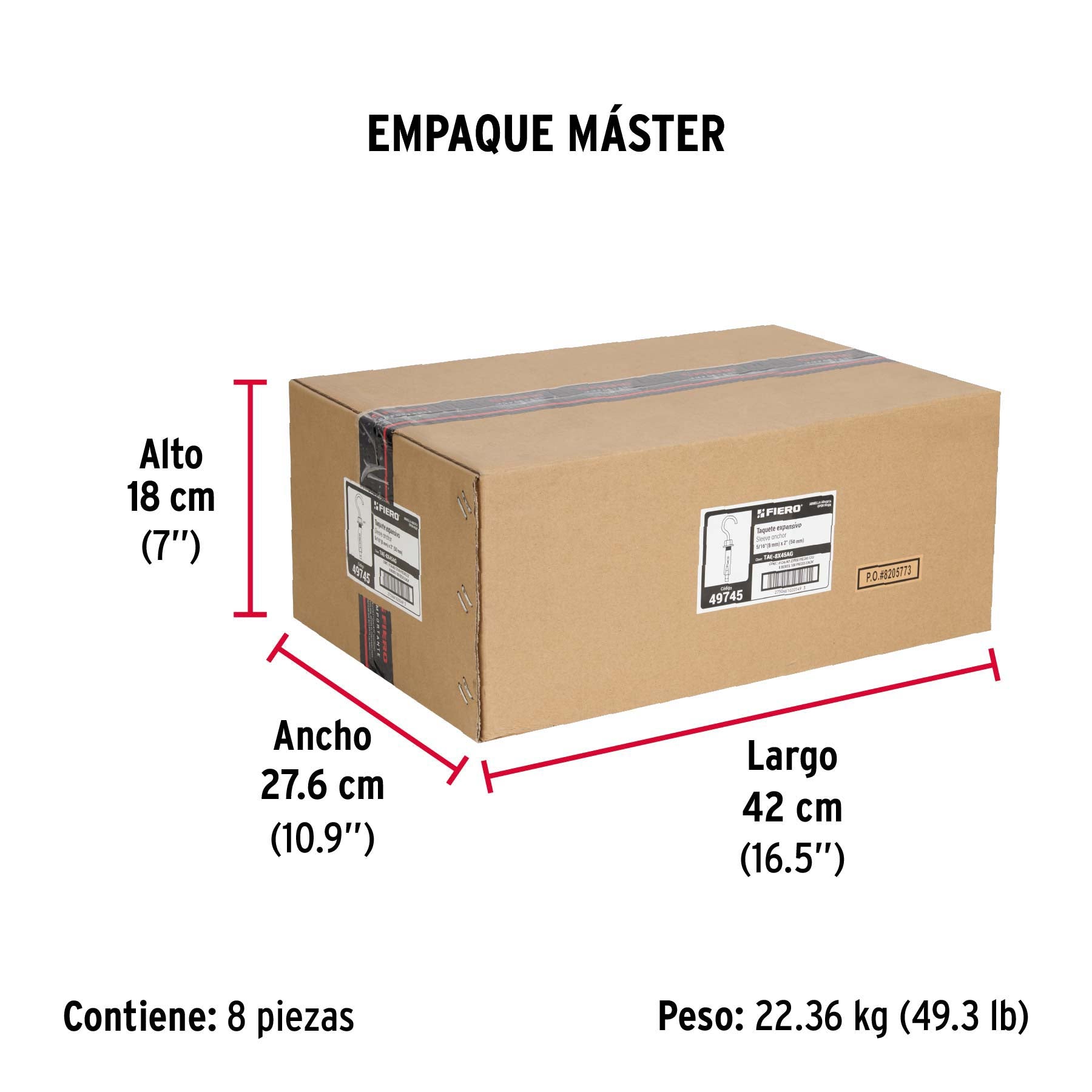 Caja con 100 taquetes expansivos 8x45 mm con armella abierta