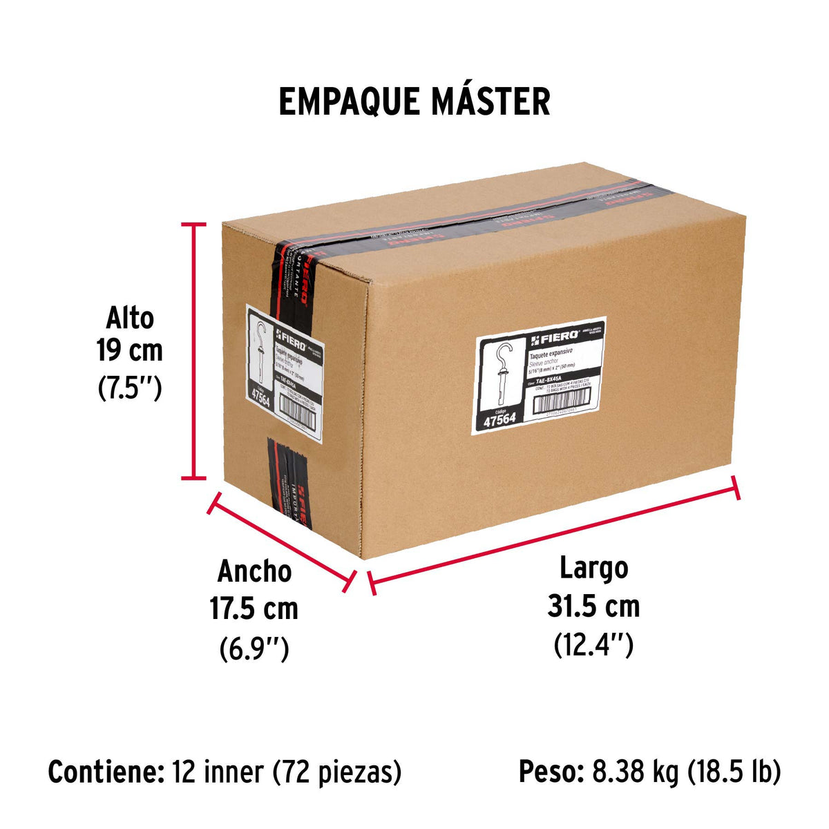 Taquete expansivo con armella abierta, 8X45 mm, bolsa 4 pzas