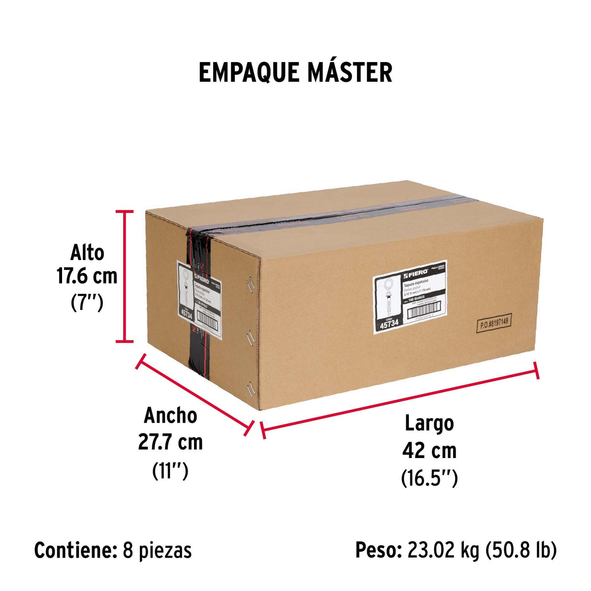 Caja con 100 taquetes expansivos 8x45 mm con armella cerrada