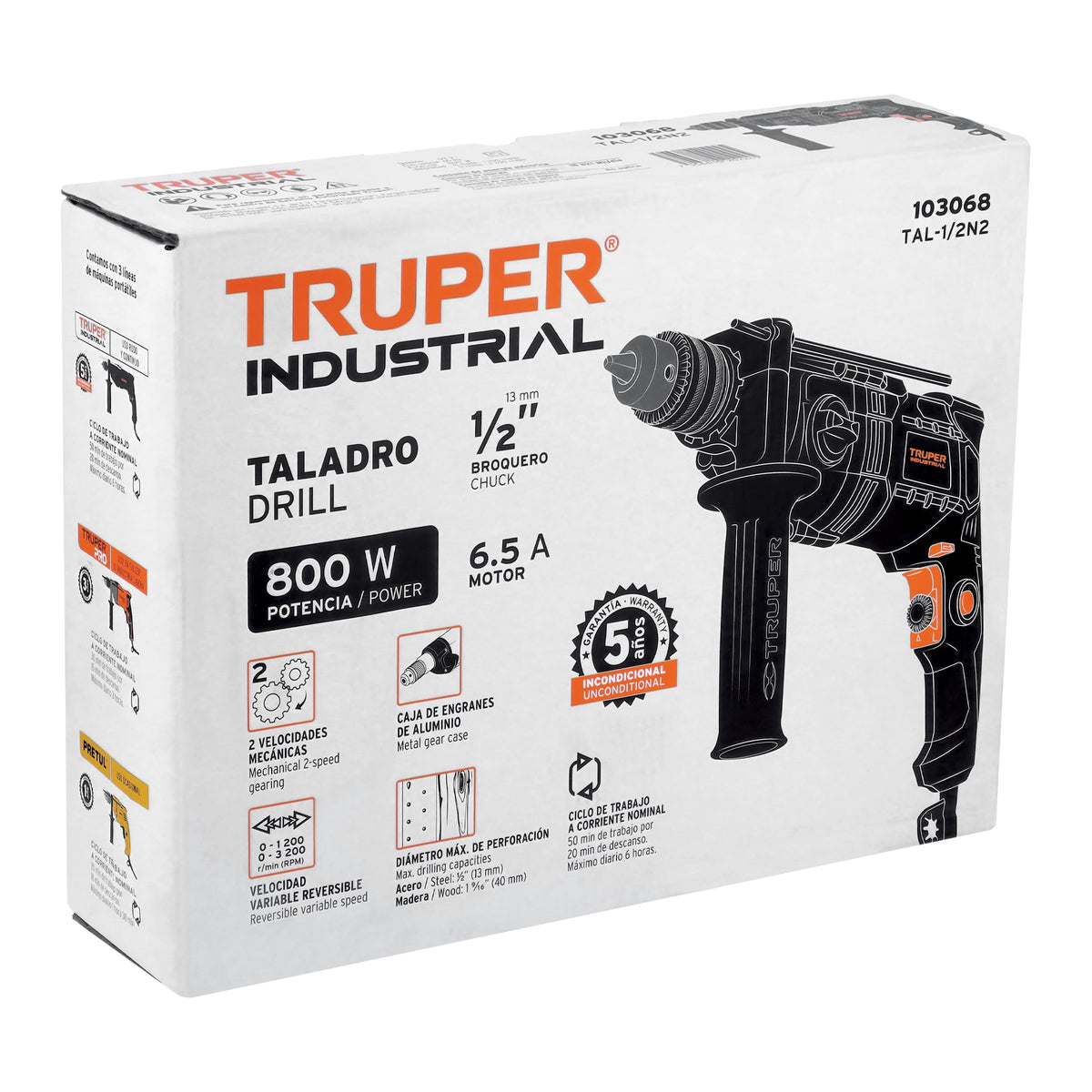 Taladro 1/2', 800W dos velocidades, TRUPER INDUSTRIAL