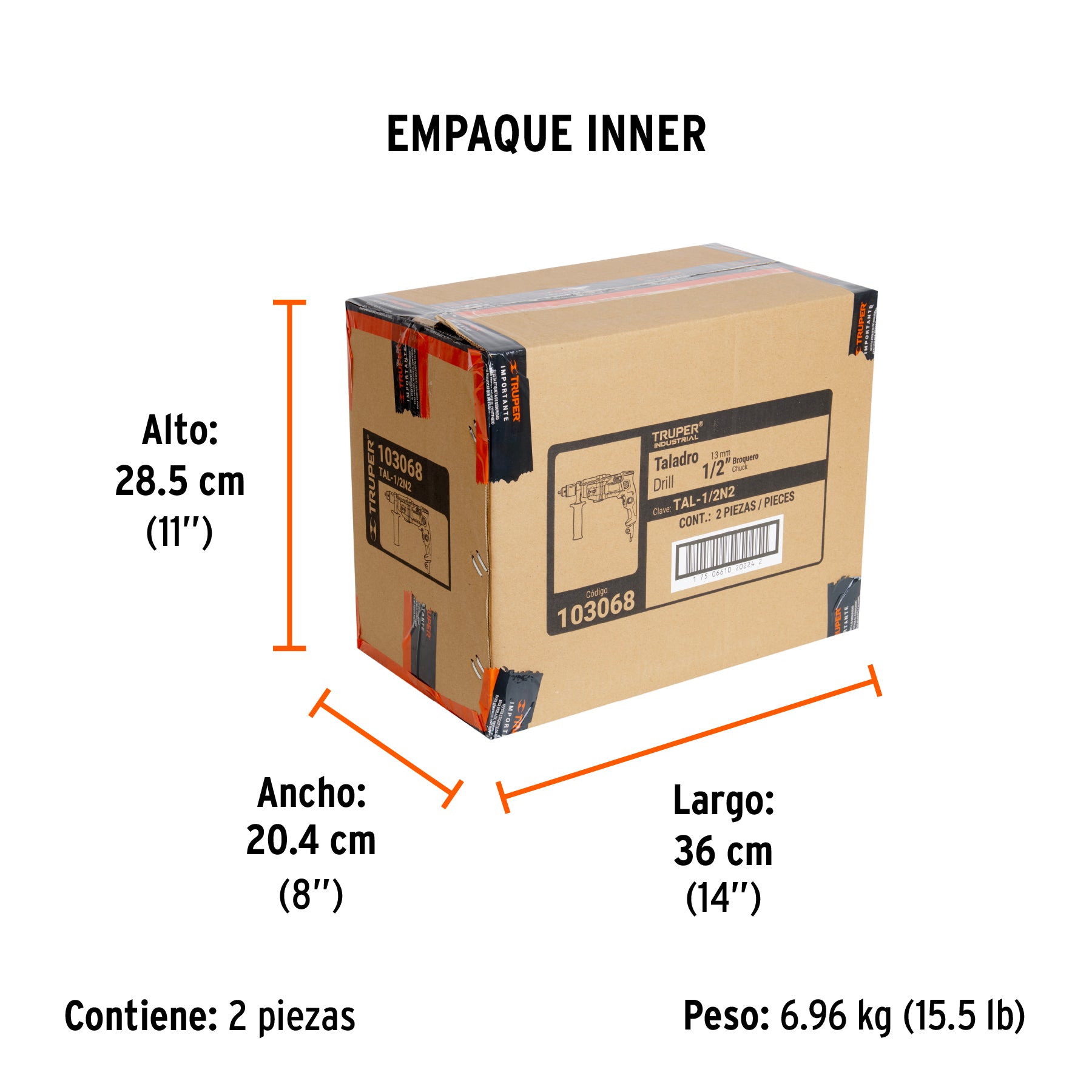 Taladro 1/2', 800W dos velocidades, TRUPER INDUSTRIAL