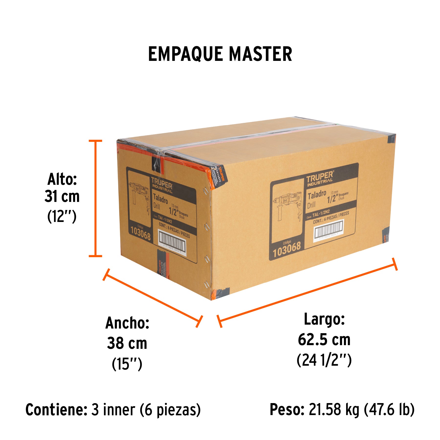 Taladro 1/2', 800W dos velocidades, TRUPER INDUSTRIAL