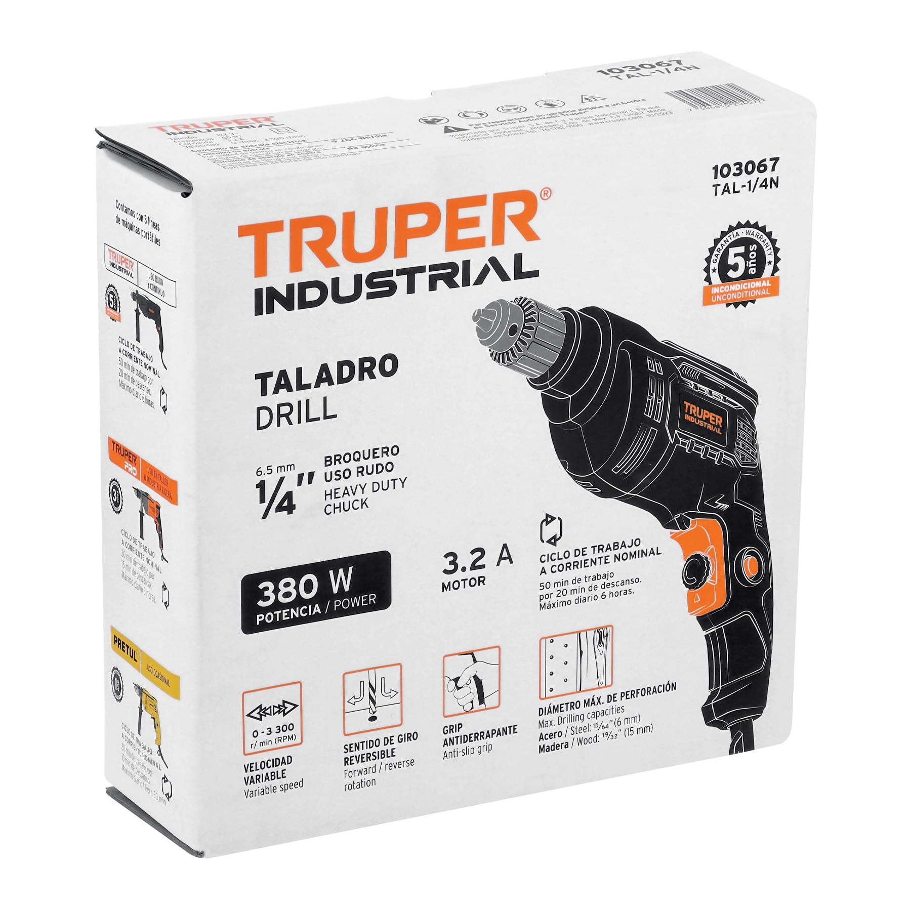 Taladro 1/4', 380W, TRUPER INDUSTRIAL