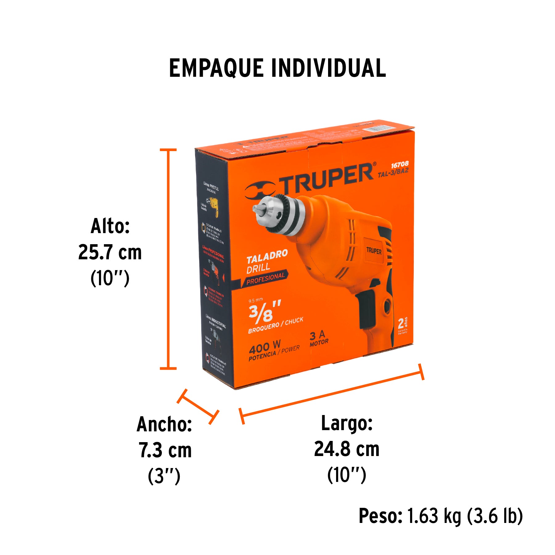 Taladro 3/8", industrial, 380 W