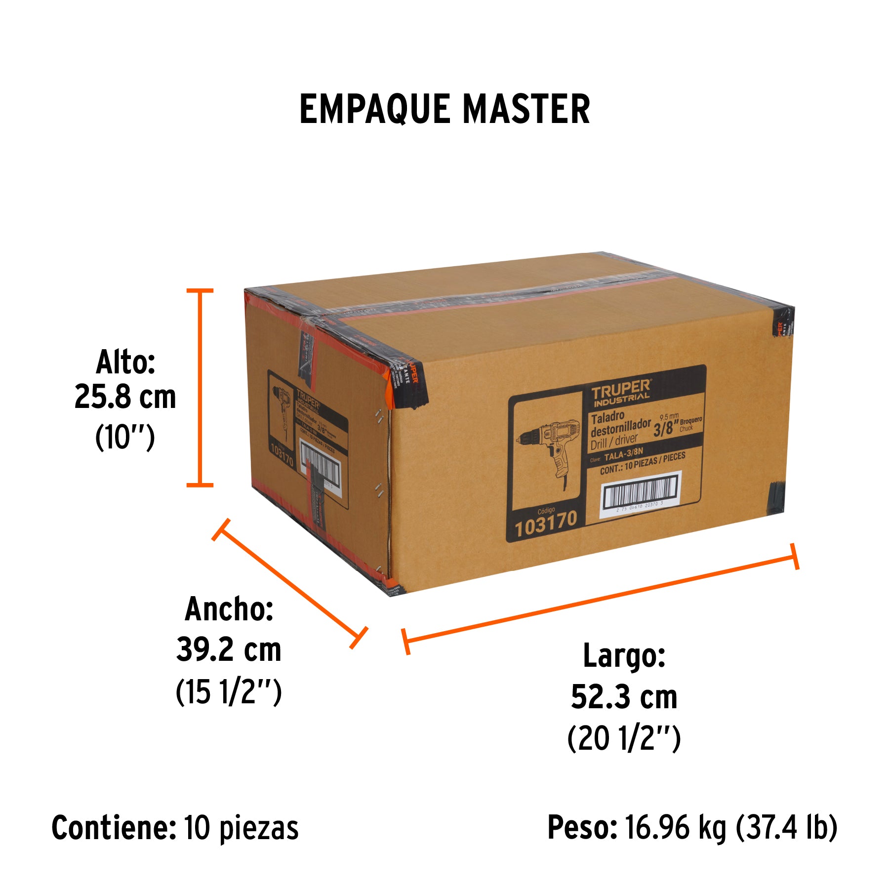 Taladro atornillador 3/8', 400W, TRUPER INDUSTRIAL