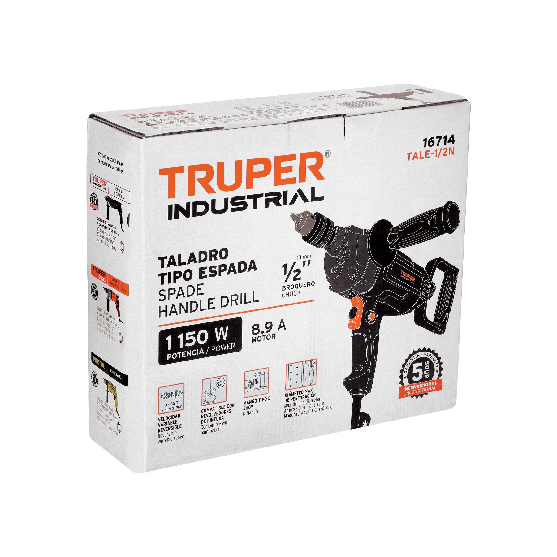Taladro tipo espada 1/2", industrial, 1150 W