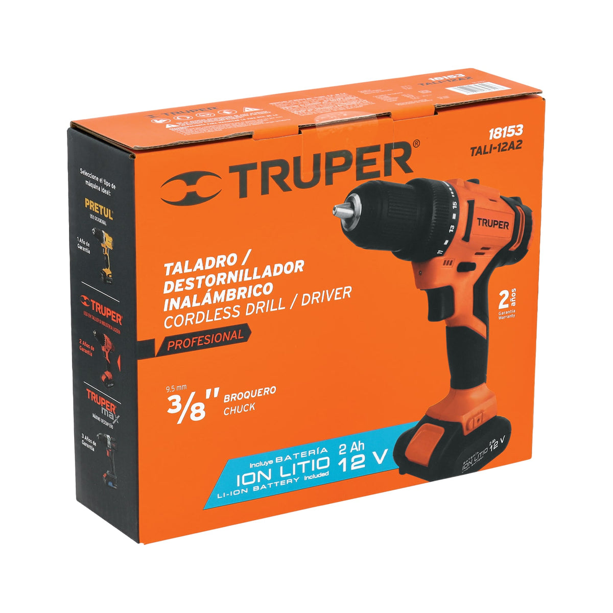 Taladro inalámbrico, batería ion litio, 12 V, 3/8"